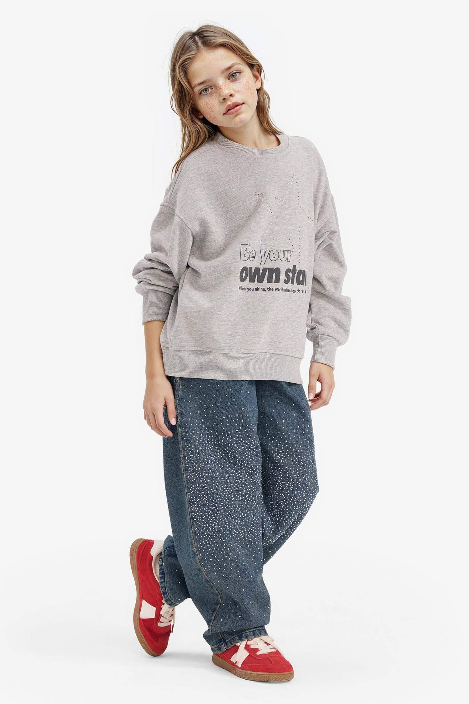 Girl Relax Fit Crew Neck Printed Sweatshirt
