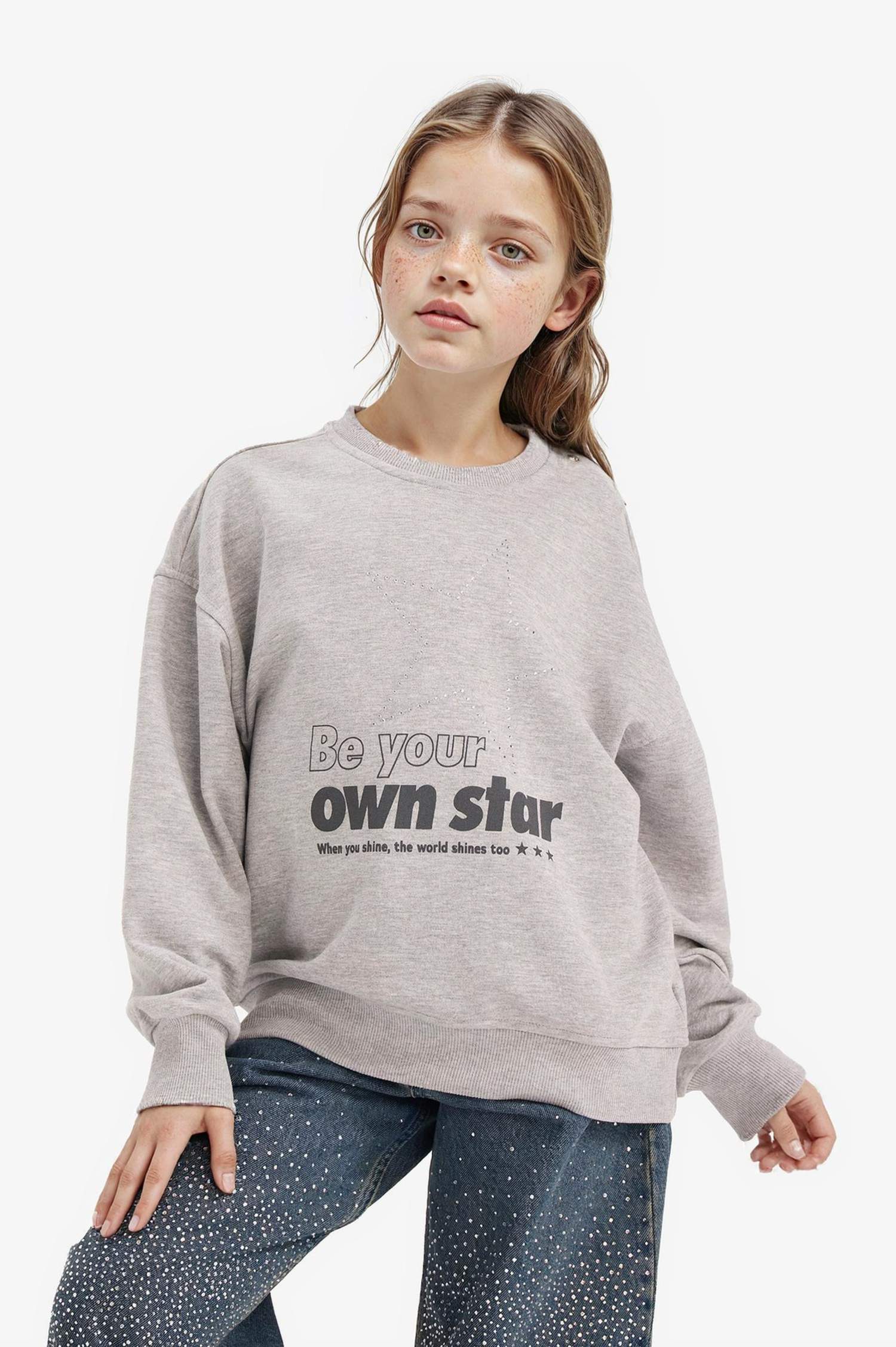 Girl Relax Fit Crew Neck Printed Sweatshirt