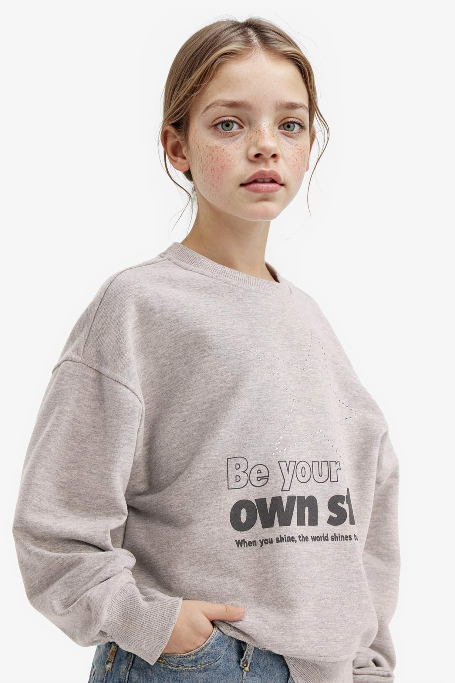 Girl Relax Fit Crew Neck Printed Sweatshirt