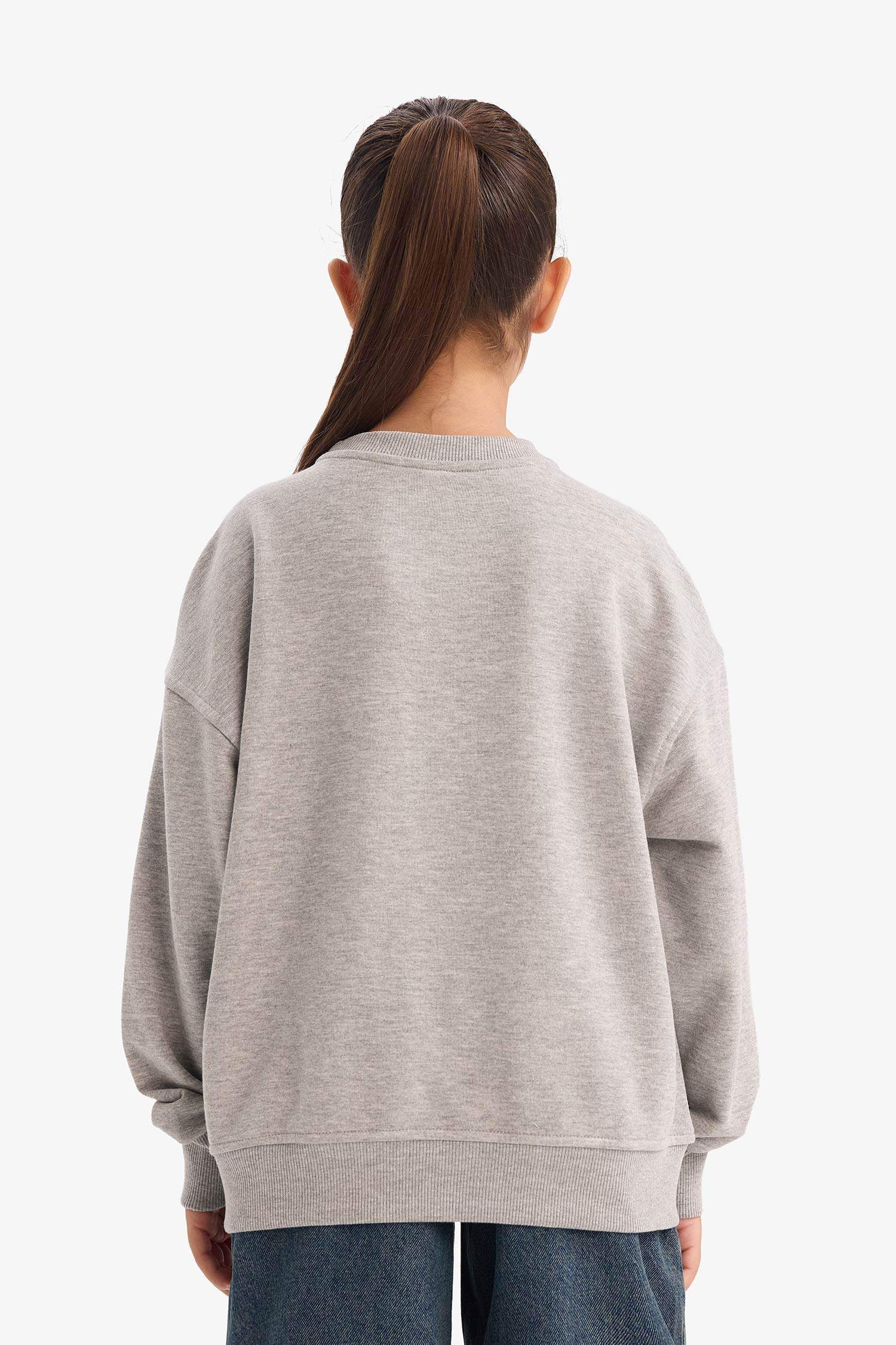 Kız Çocuk Relax Fit Bisiklet Yaka Baskılı Sweatshirt
