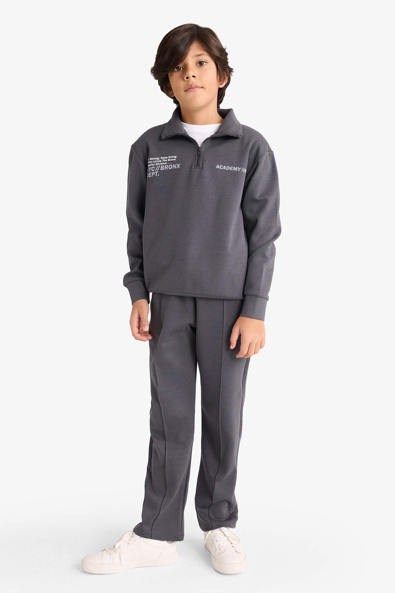 Erkek Çocuk 2'li Takım Baskılı Yarım Fermuarlı Sweatshirt Eşofman Altı