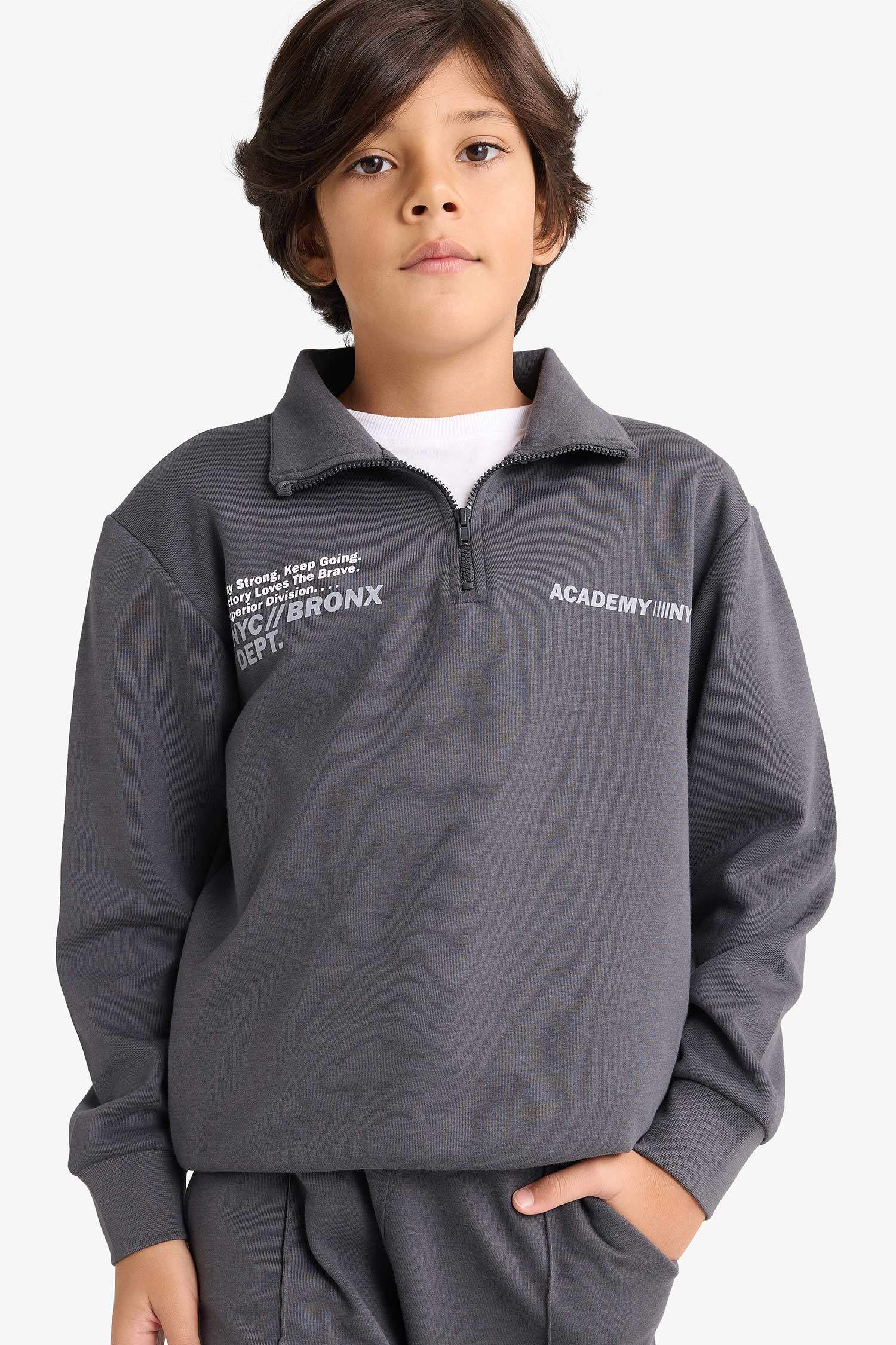 Erkek Çocuk 2'li Takım Baskılı Yarım Fermuarlı Sweatshirt Eşofman Altı