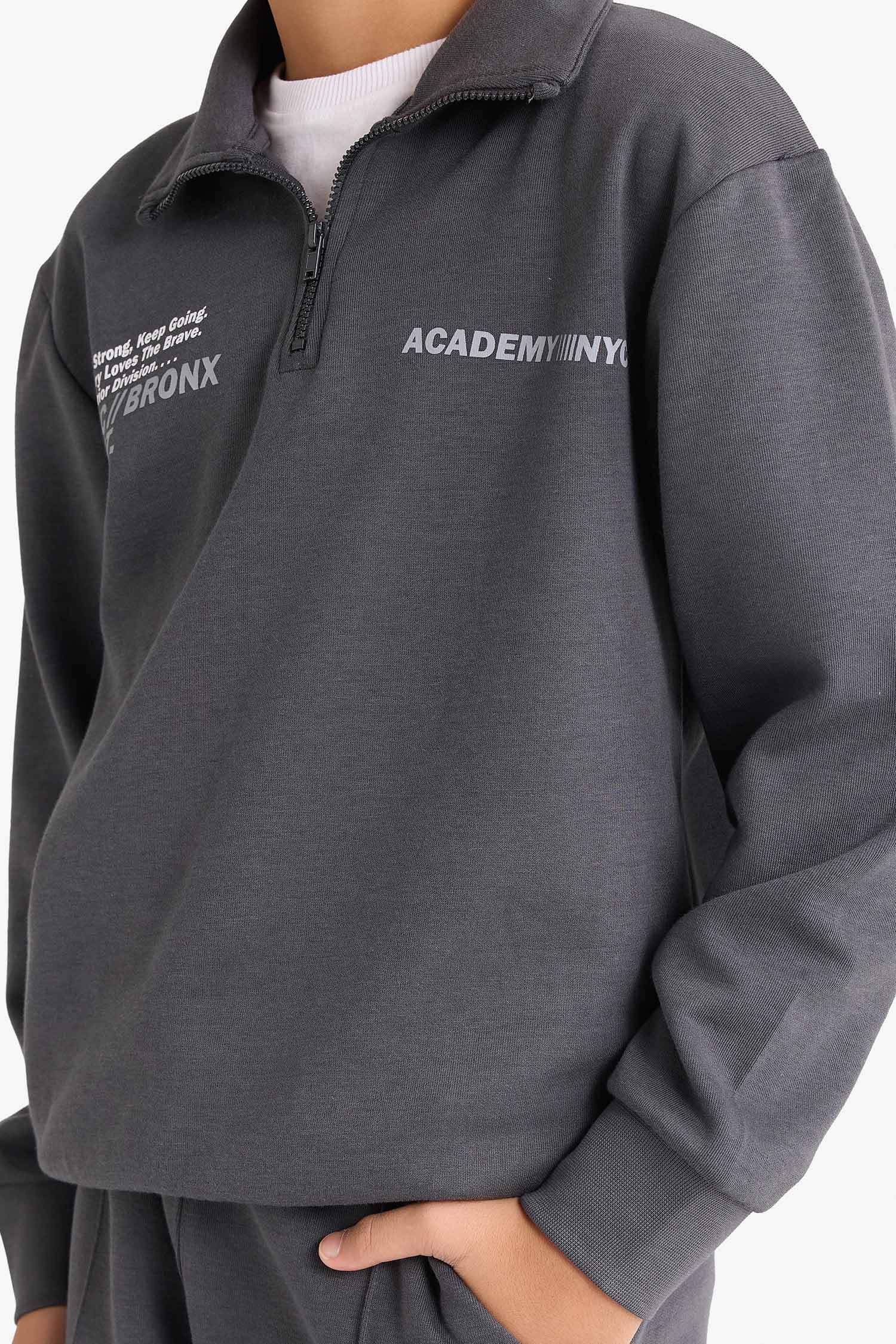 Erkek Çocuk 2'li Takım Baskılı Yarım Fermuarlı Sweatshirt Eşofman Altı