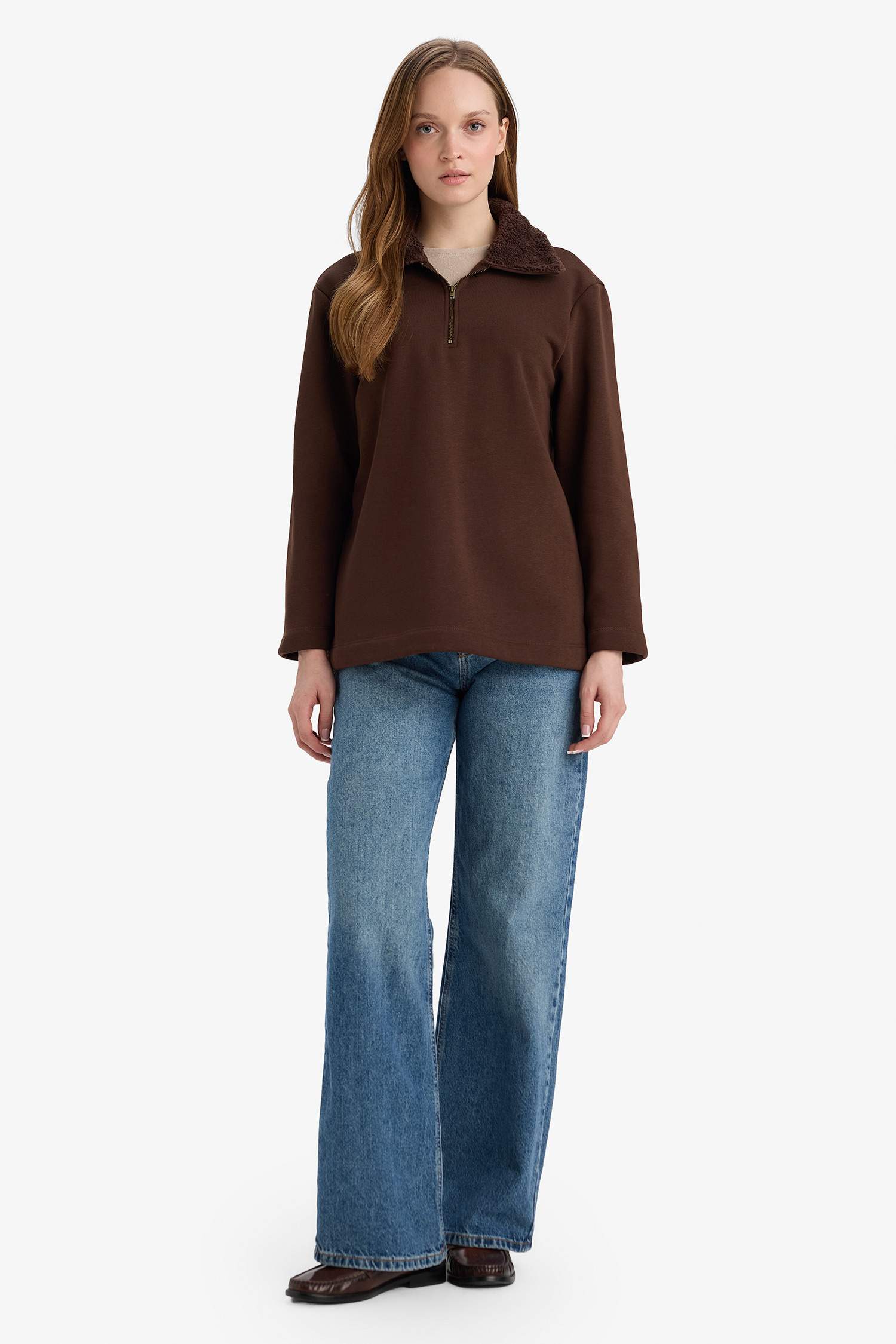 سويت شيرت قماش سميك قصة عادية ببطانة ناعمة