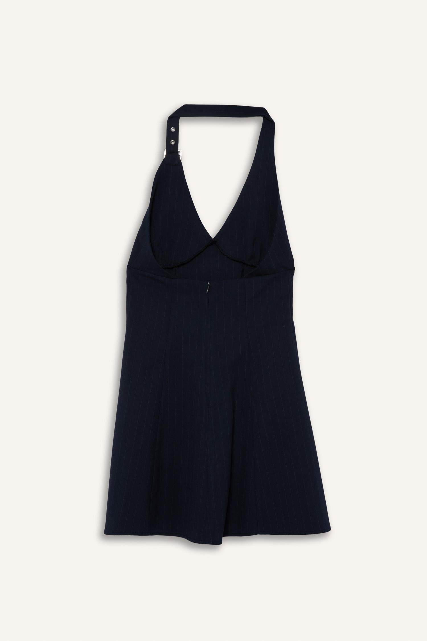 فستان نص كم قصير كاروهات بياقة هالتر