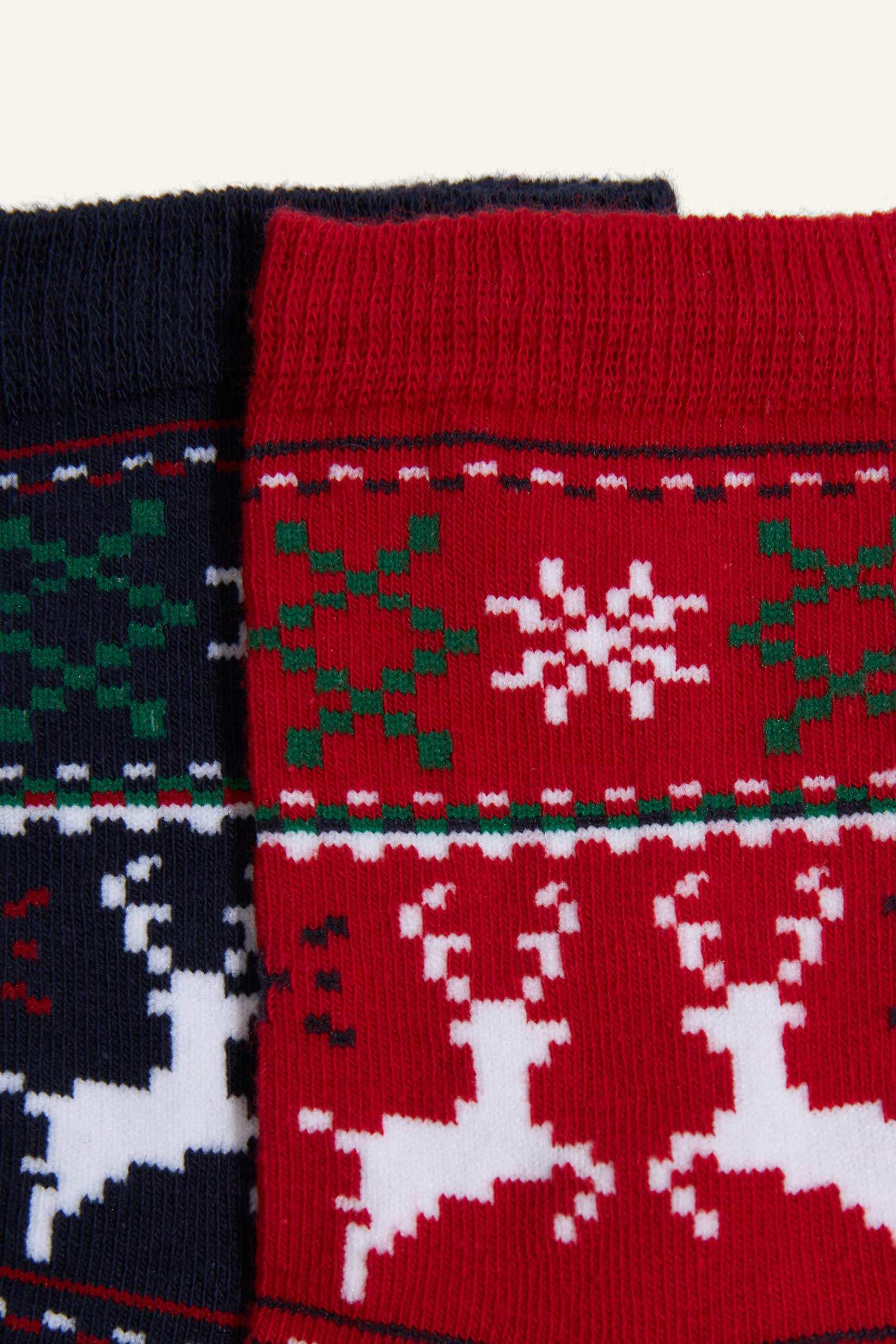 Kız Çocuk Yılbaşı Temalı 2'li Pamuklu Uzun Çorap