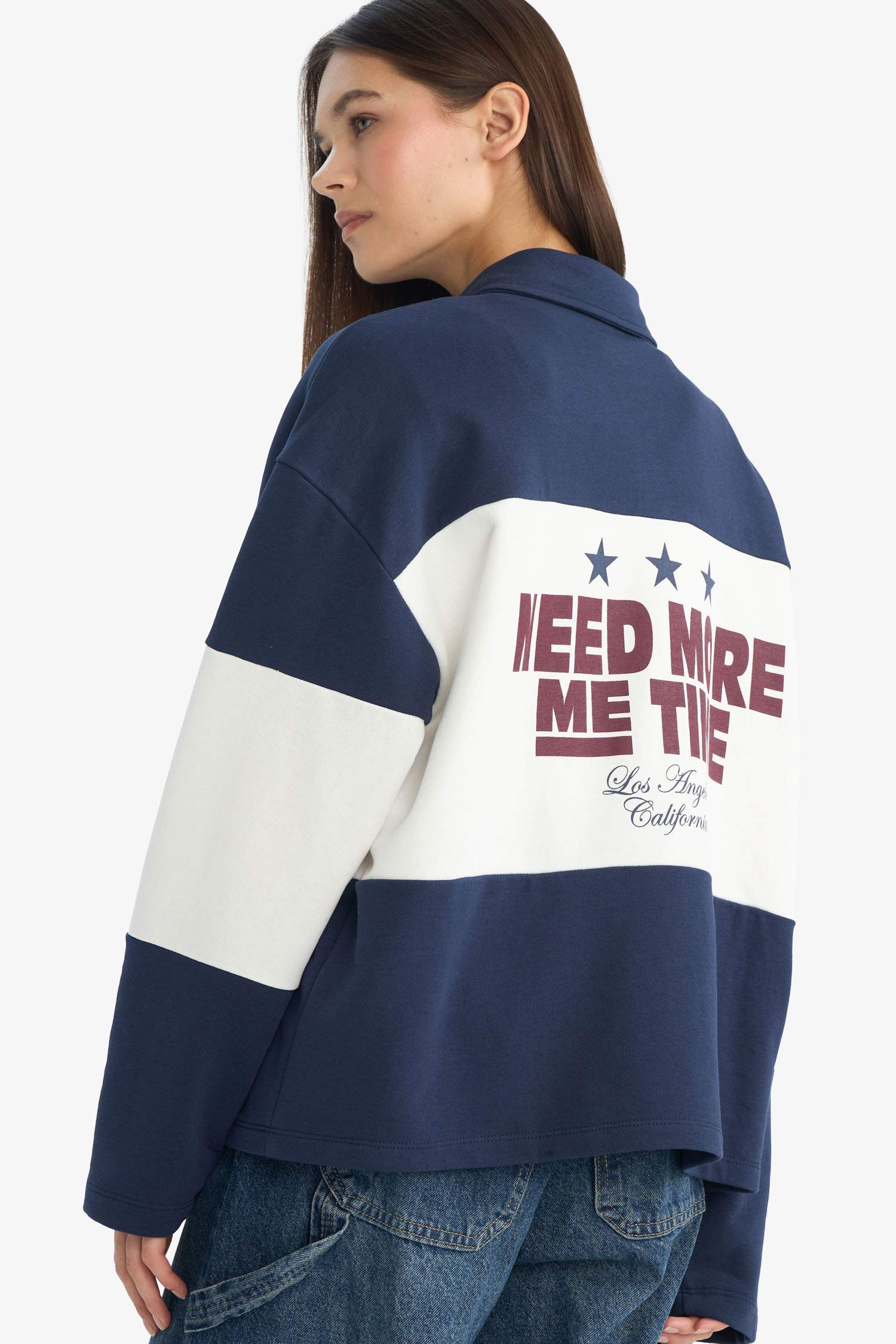 Coool Regular Fit Polo Yaka Sırt Baskılı Sweatshirt 