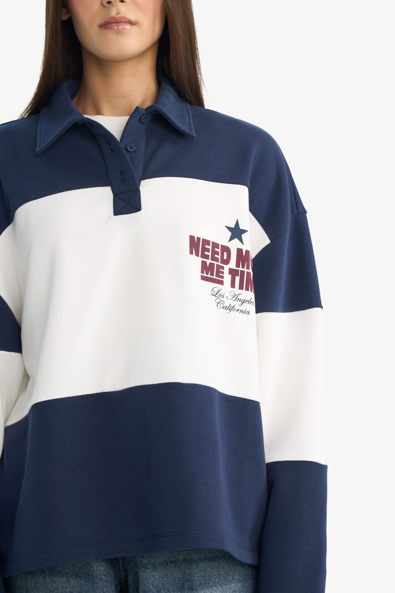 Coool Regular Fit Polo Yaka Sırt Baskılı Sweatshirt 