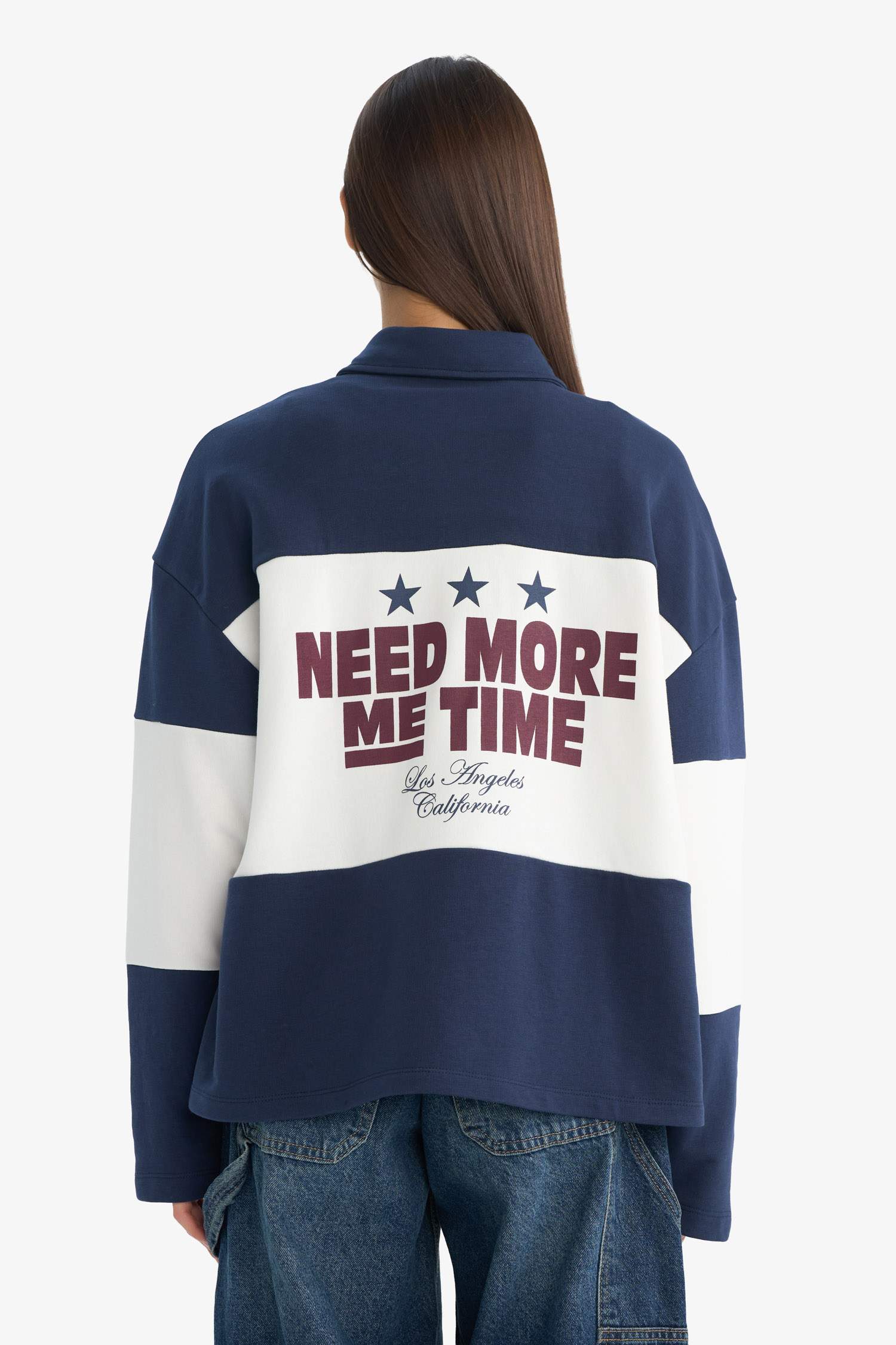 Coool Regular Fit Polo Yaka Sırt Baskılı Sweatshirt 