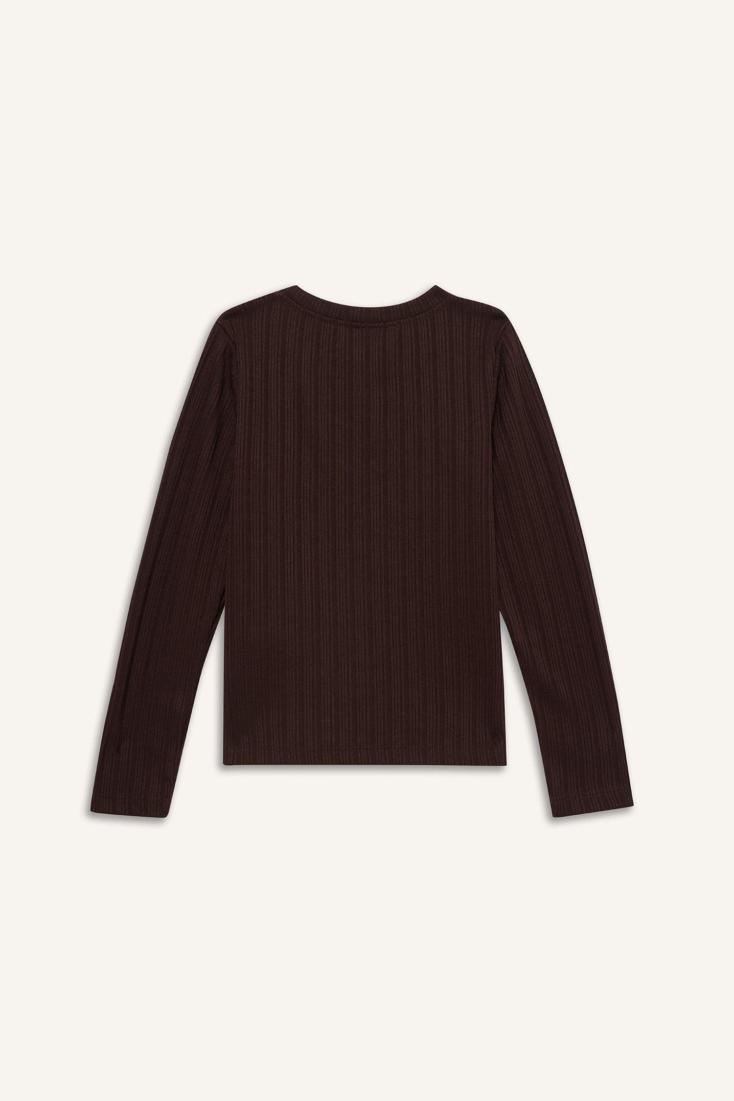 Kız Çocuk Slim Fit Dar Kesim Yıldızlı Fitilli Kaşkorse Uzun Kollu Tişört 