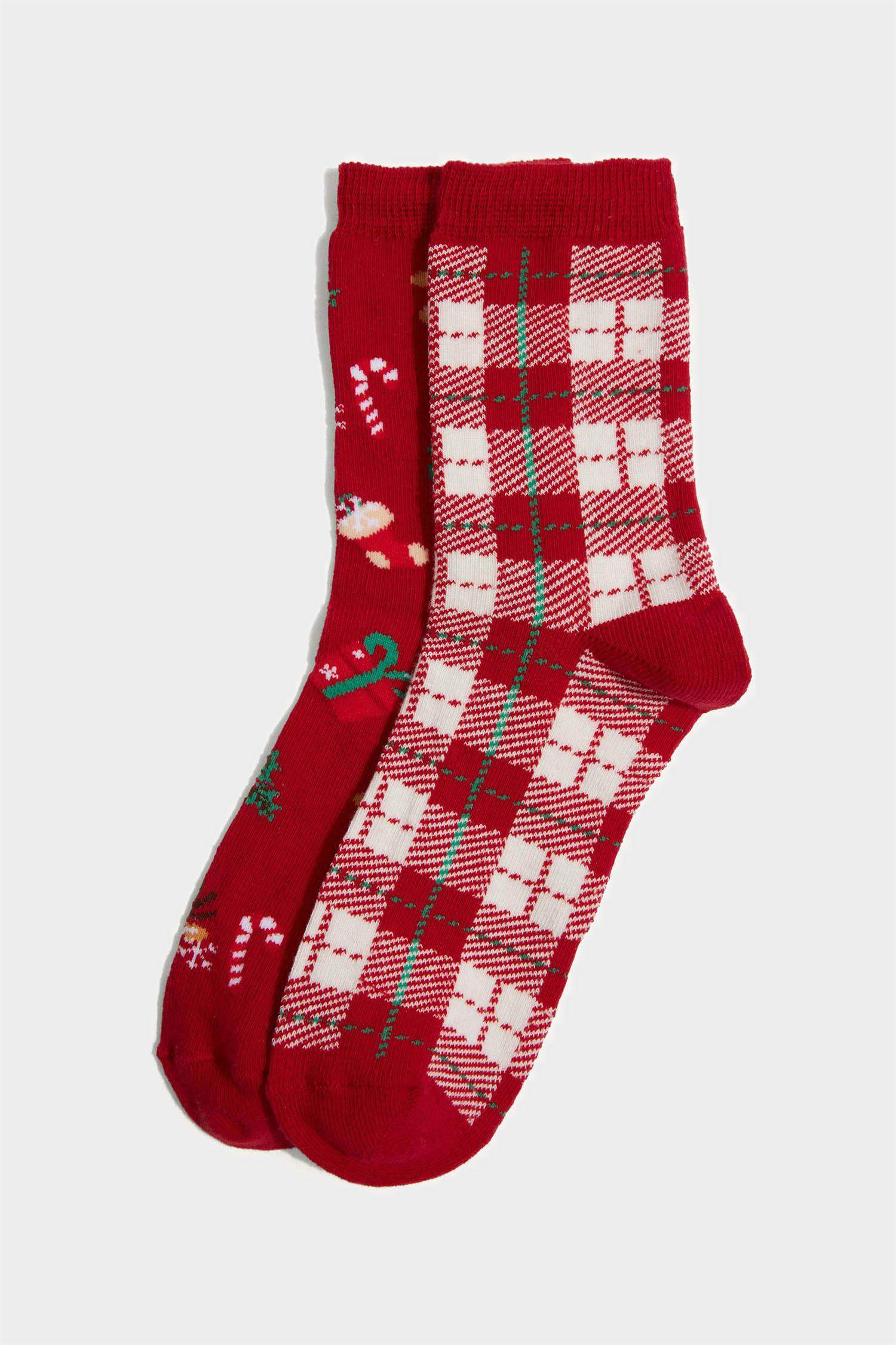 Woman Christmas Themed Printed 2 Piece Cotton Long Socks
