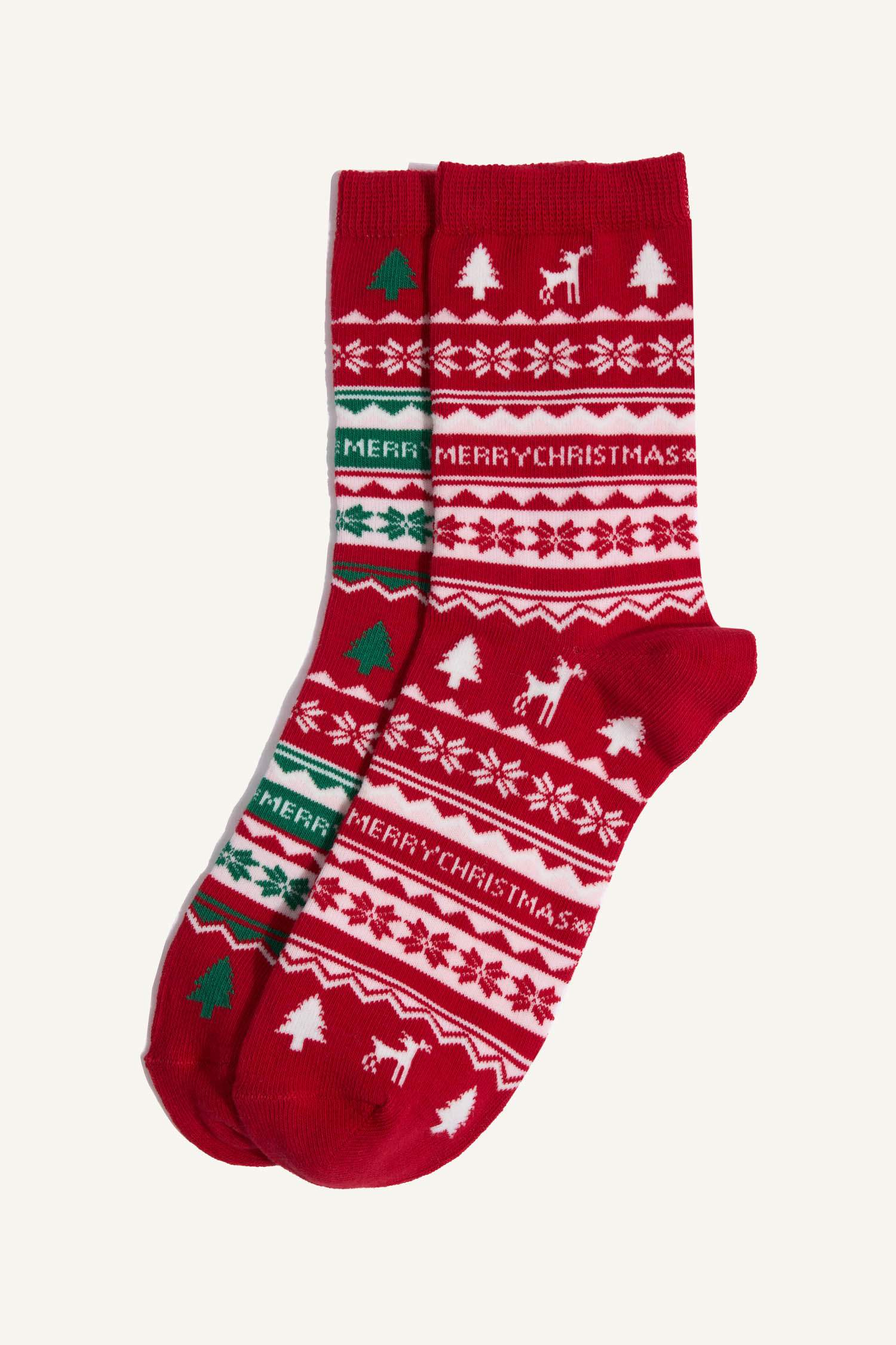 Kadın Kutulu Yılbaşı Temalı 2'li Pamuklu Uzun Çorap