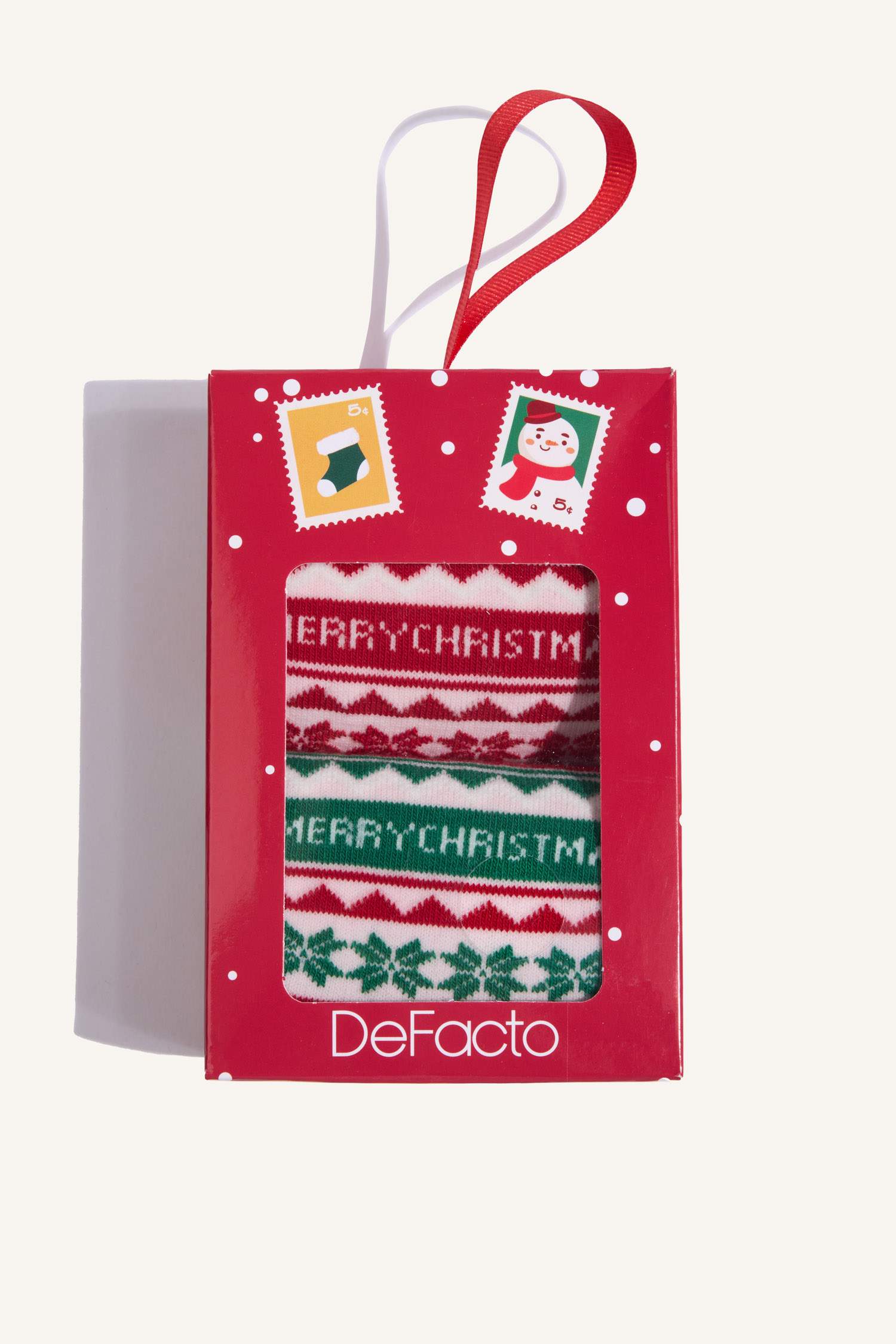 Kadın Kutulu Yılbaşı Temalı 2'li Pamuklu Uzun Çorap