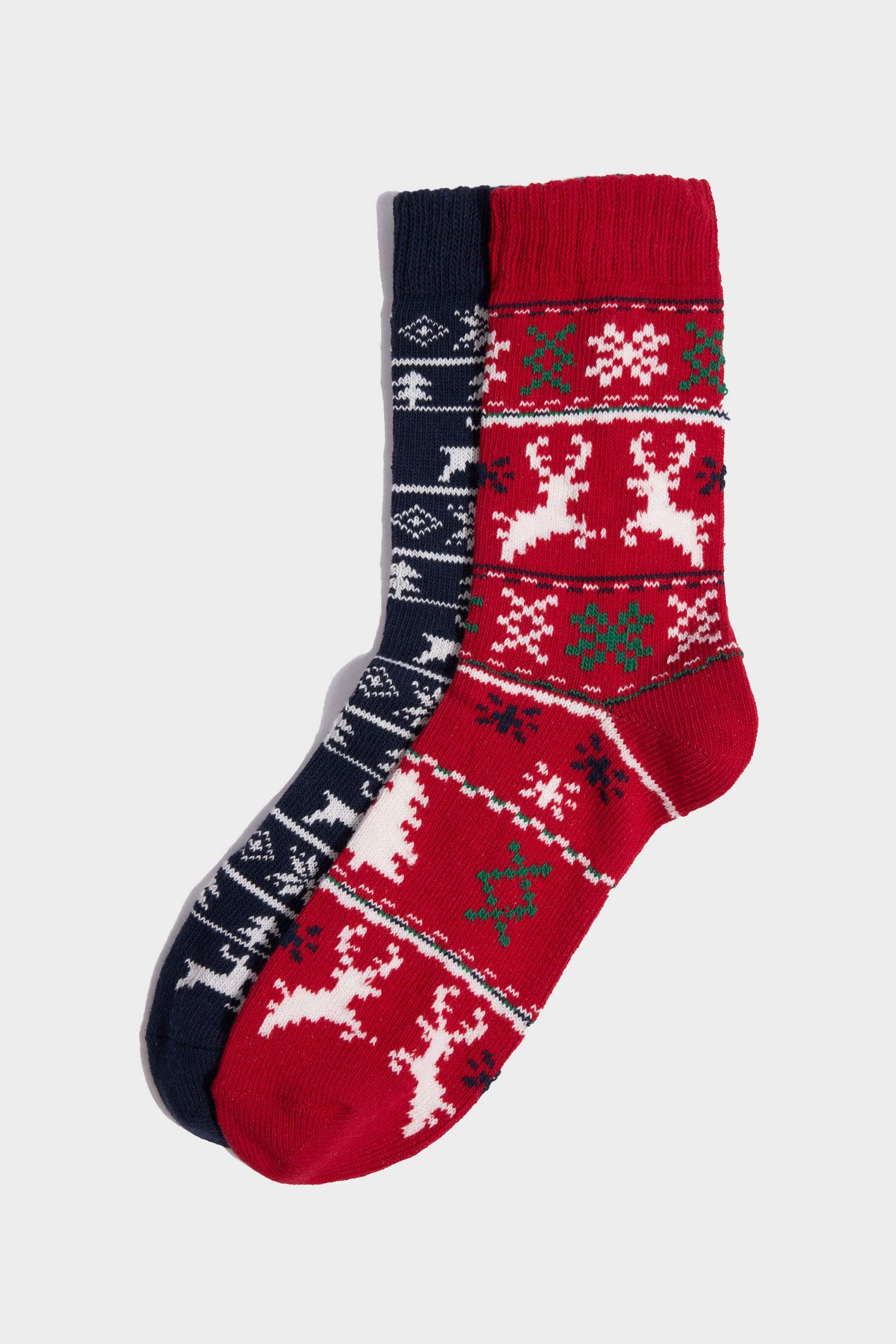 Erkek Yılbaşı Temalı Yeni Yıl Baskılı 2'li Pamuklu Kışlık Çorap