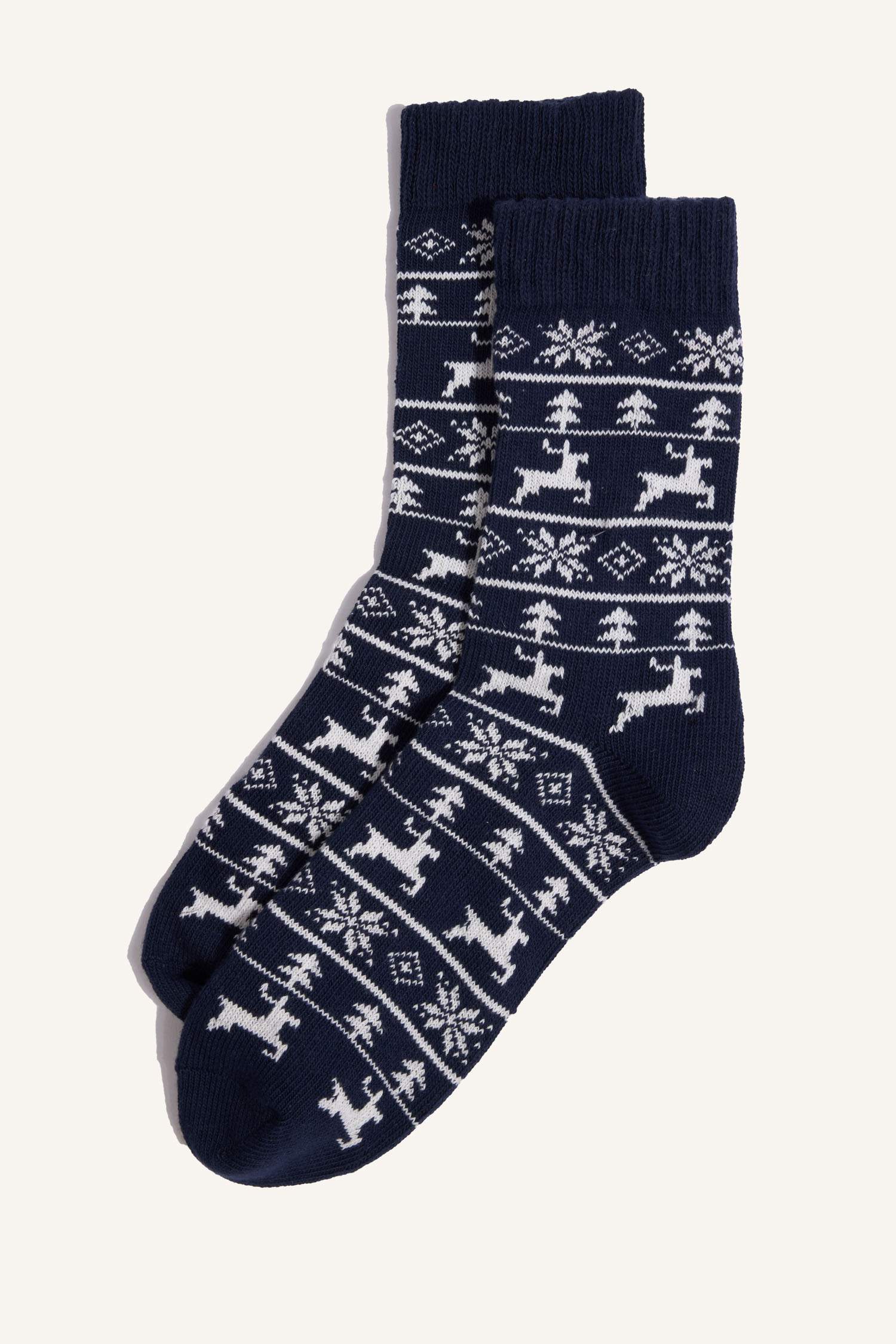 Erkek Yılbaşı Temalı 2'li Pamuklu Uzun Çorap