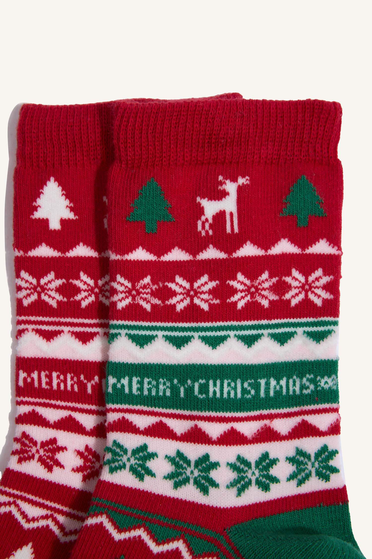 Kız Çocuk Kutulu Yılbaşı Temalı 2'li Pamuklu Uzun Çorap