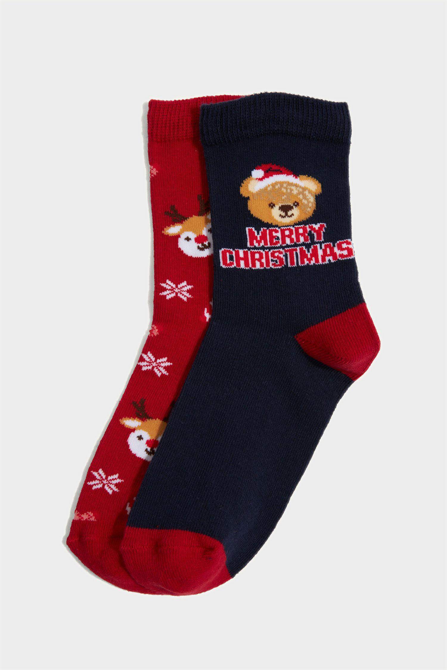 Boy Christmas Themed 2 Piece Cotton Long Socks