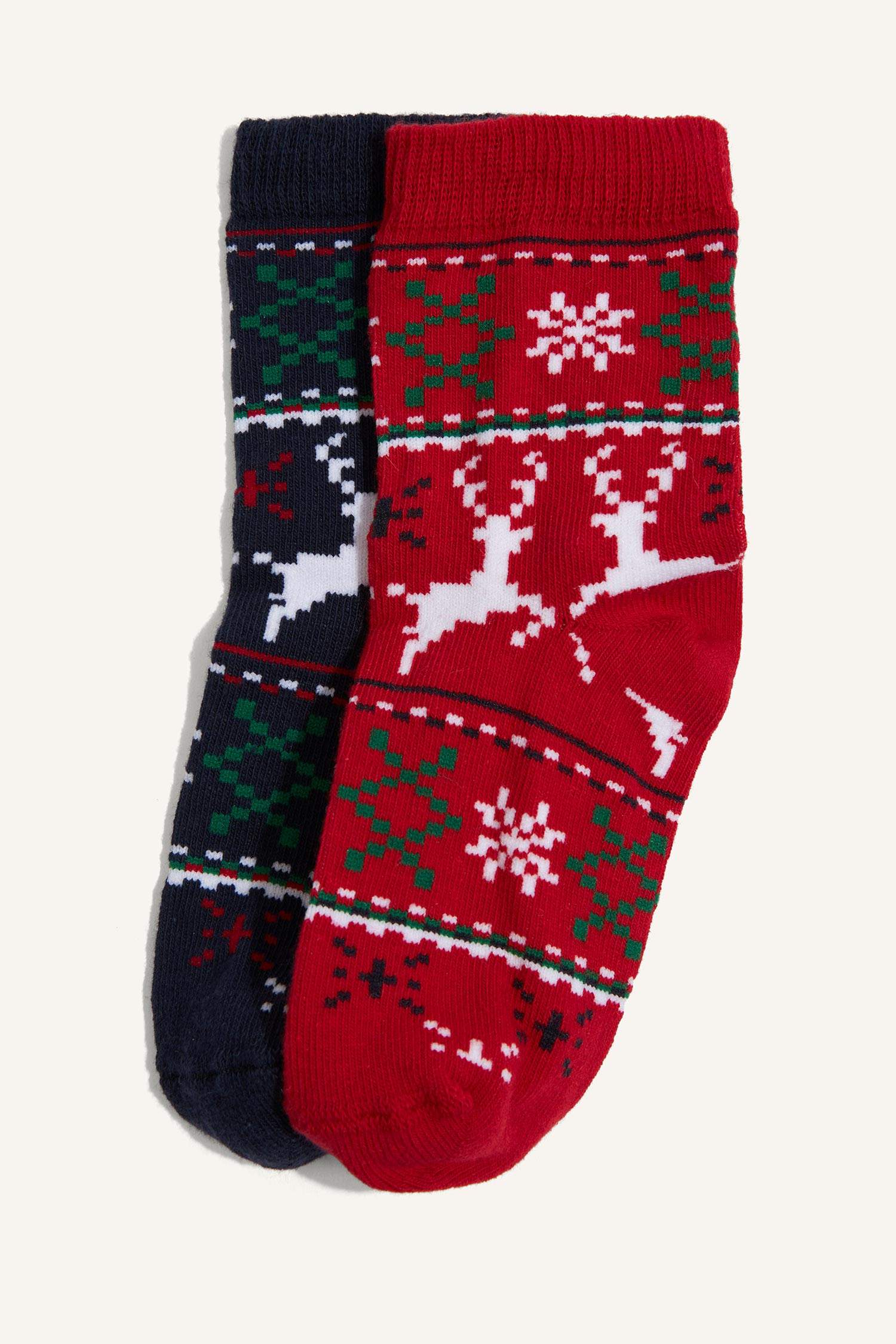 Erkek Bebek Yılbaşı Temalı Dikişsiz 2'li Pamuklu Uzun Çorap