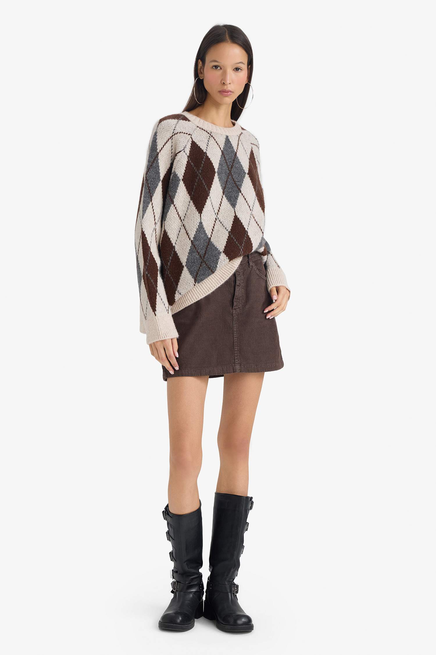 A Kesim Normal Bel Fitilli Kadife Mini Etek