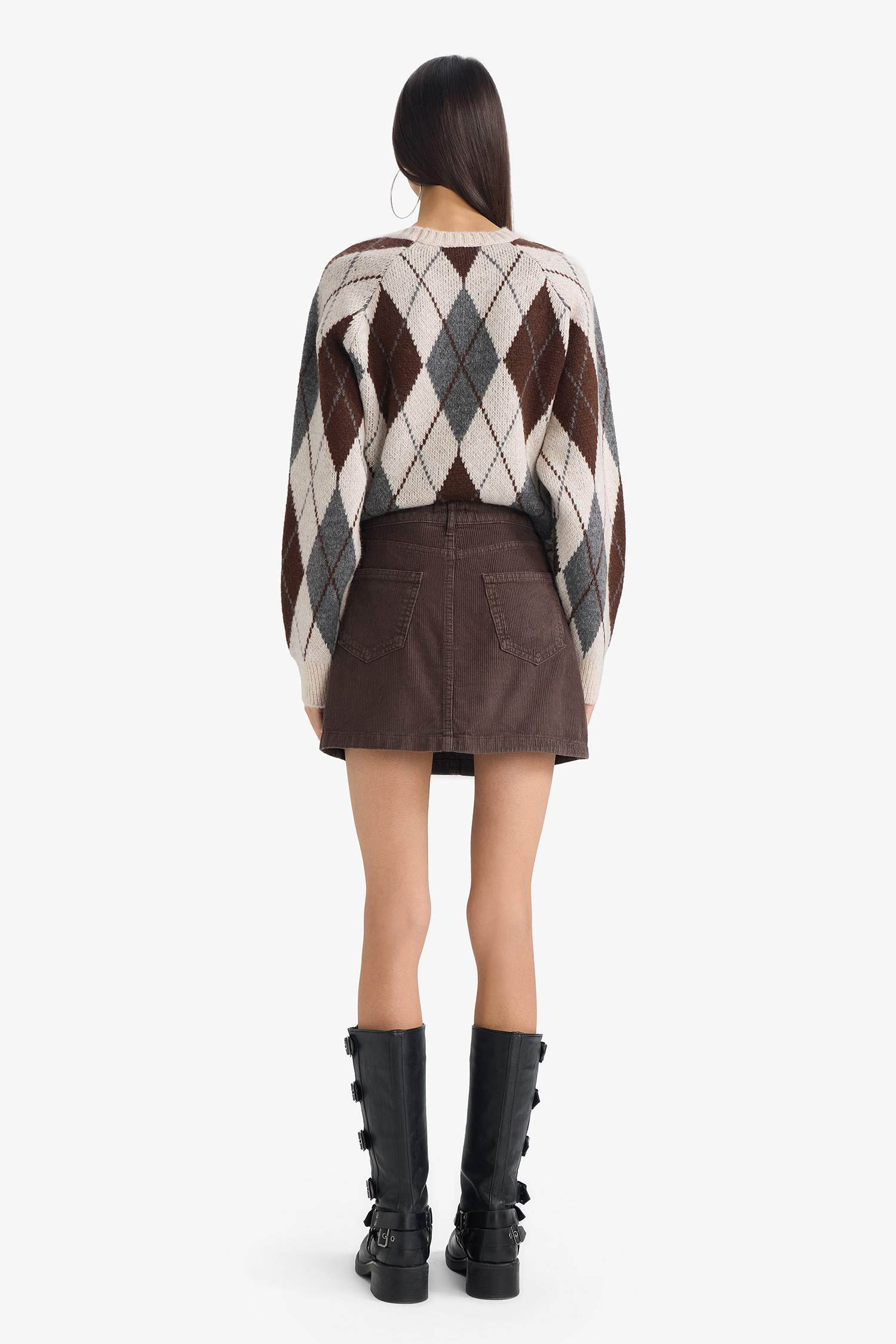 A Kesim Normal Bel Fitilli Kadife Mini Etek