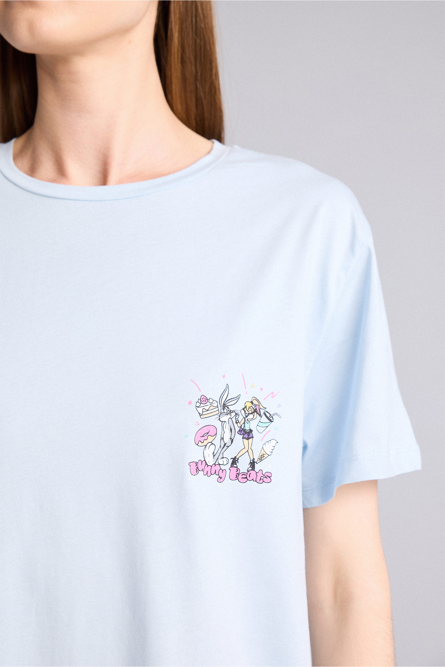 DeFacto %100 Pamuk Looney Tunes Bisiklet Yaka Gecelik görsel 3