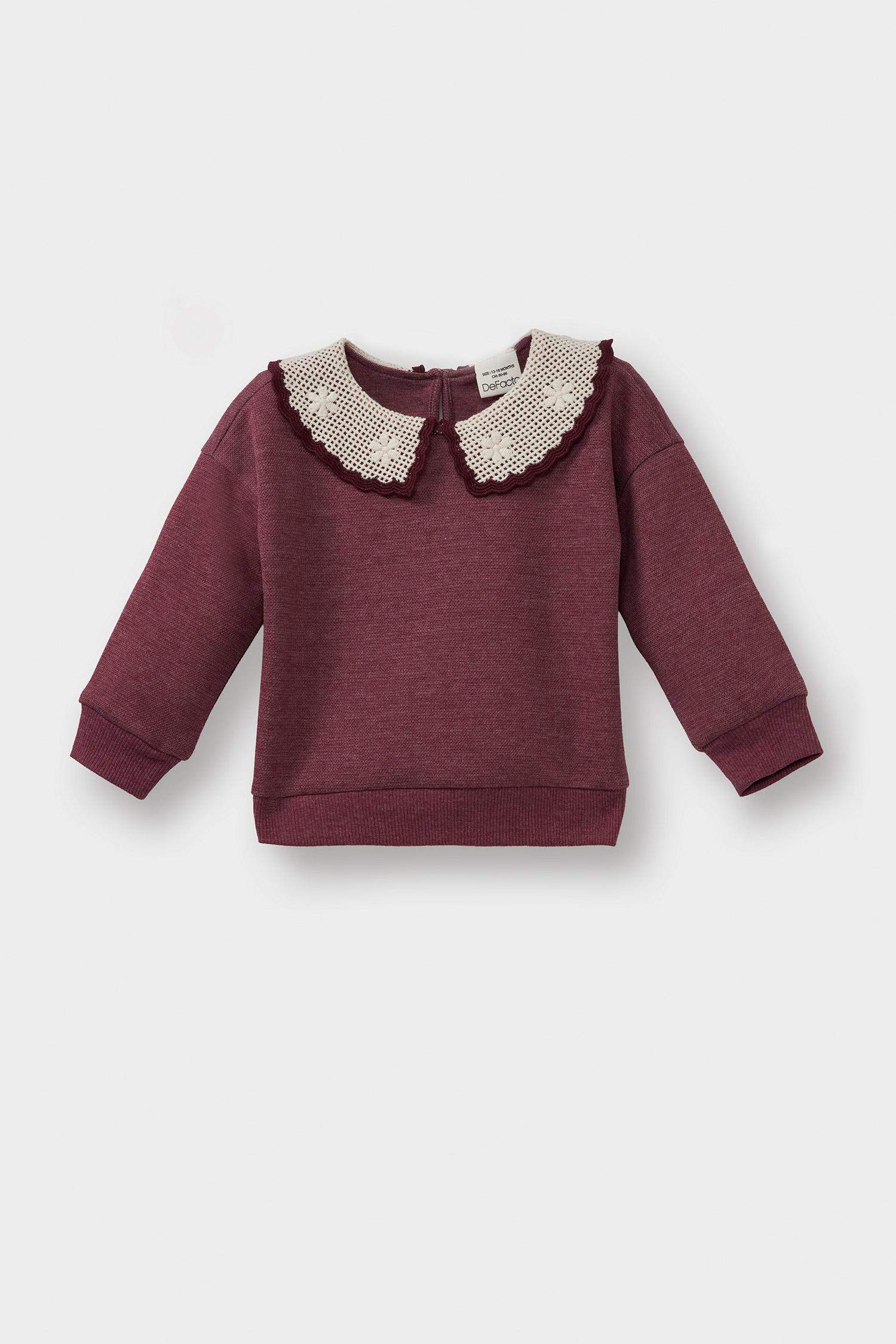 Kız Bebek Büyük Yaka Nakışlı Sweatshirt