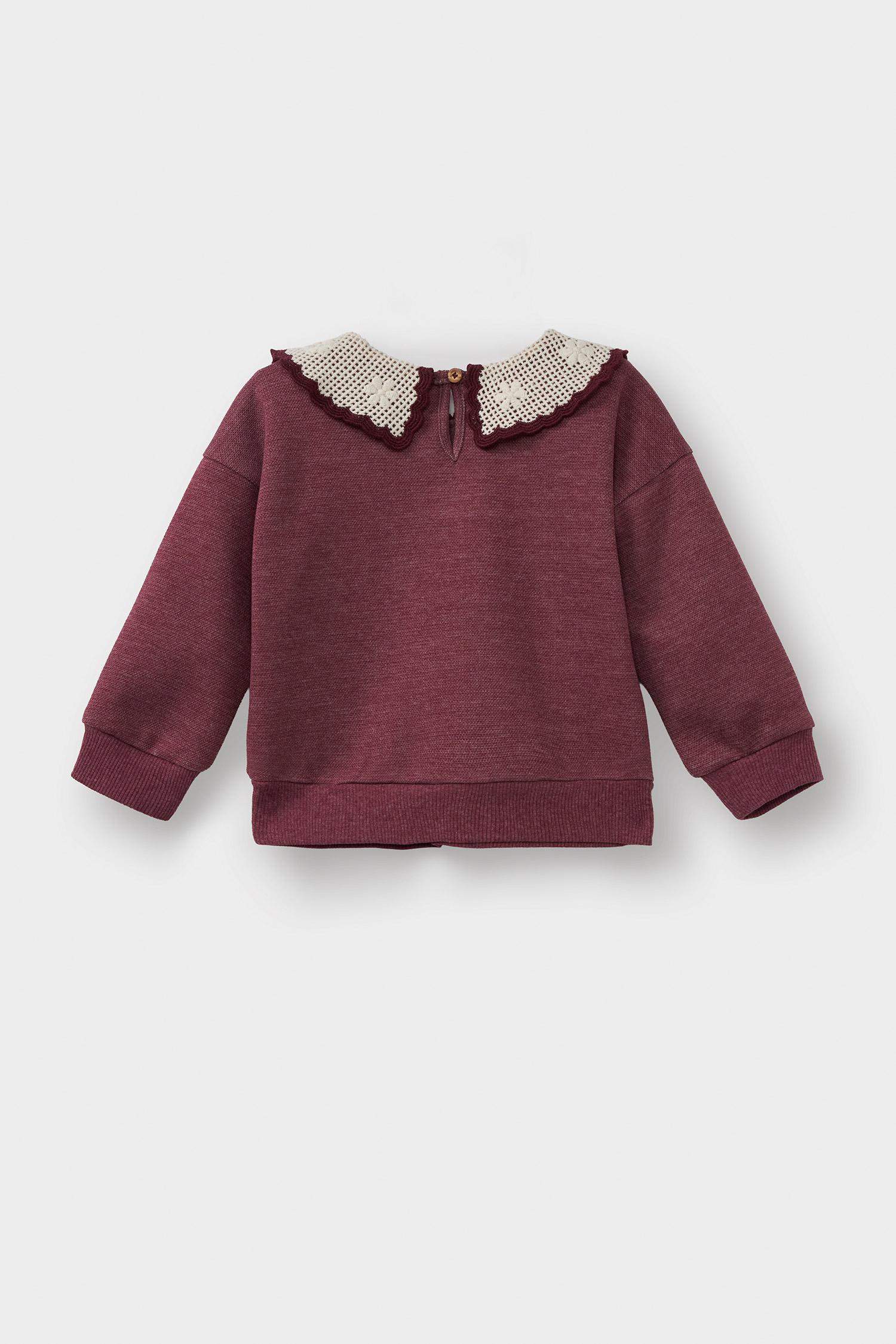 Kız Bebek Büyük Yaka Nakışlı Sweatshirt