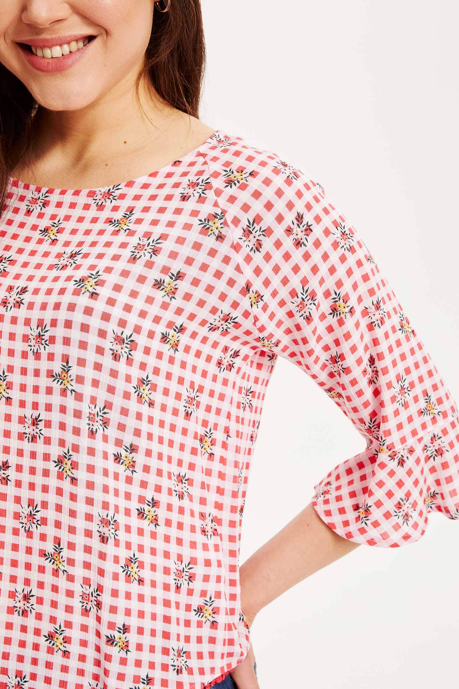 Defacto Desenli Volanlı Kol Bluz. 3