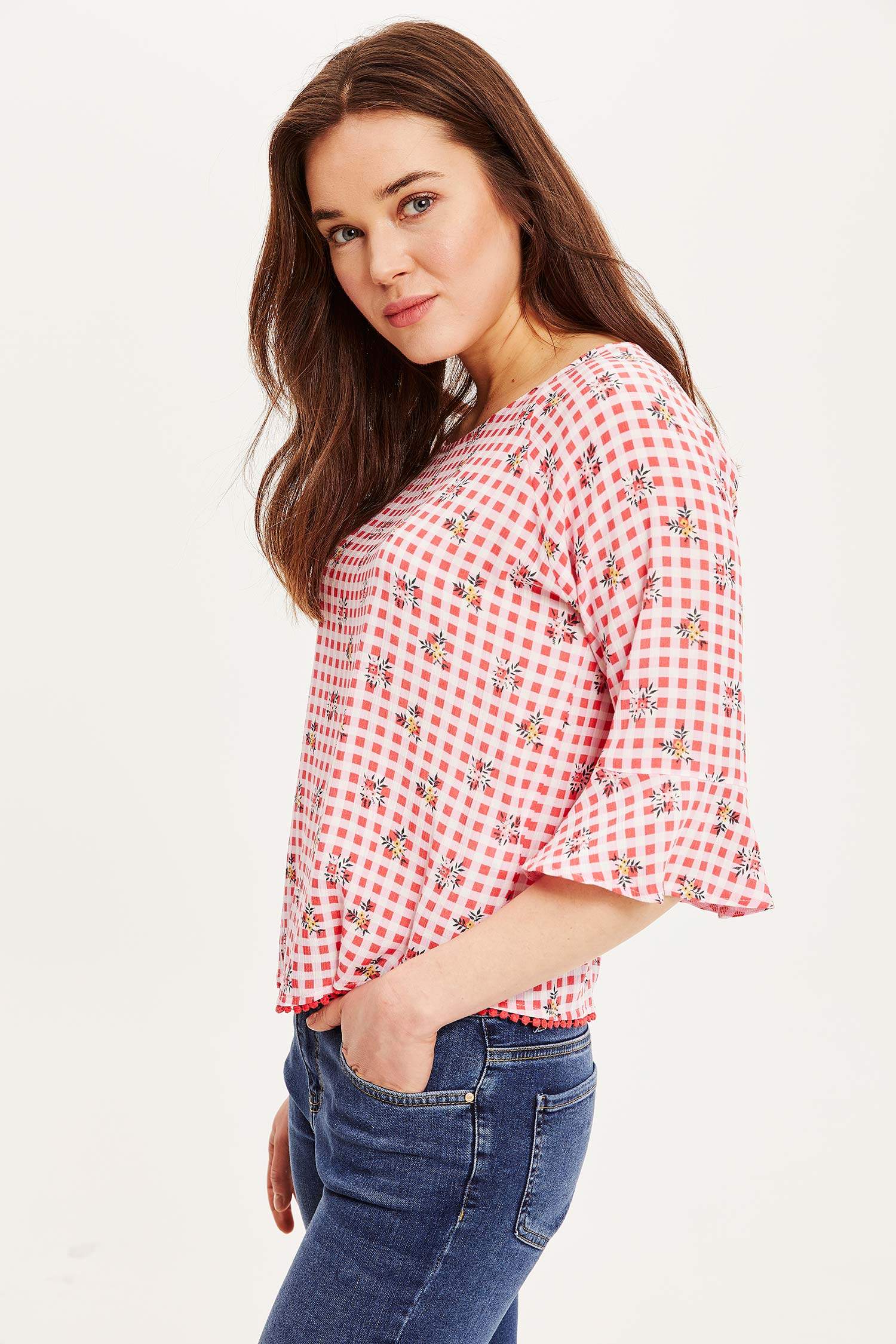 Defacto Desenli Volanlı Kol Bluz. 5