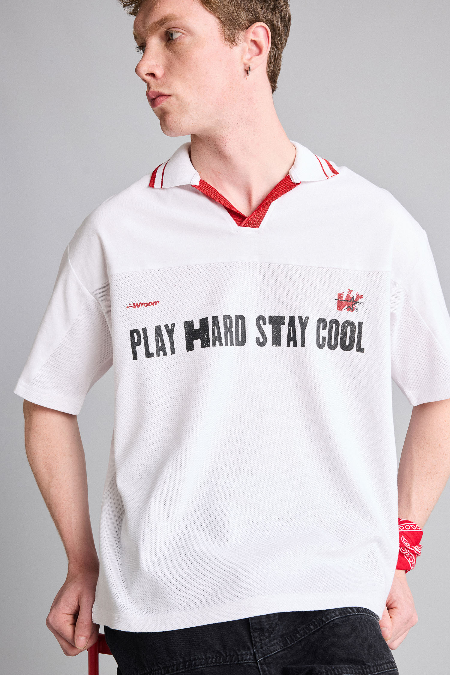 DeFacto %100 Pamuk Loose Fit Kısa kollu Baskılı Polo Tişört