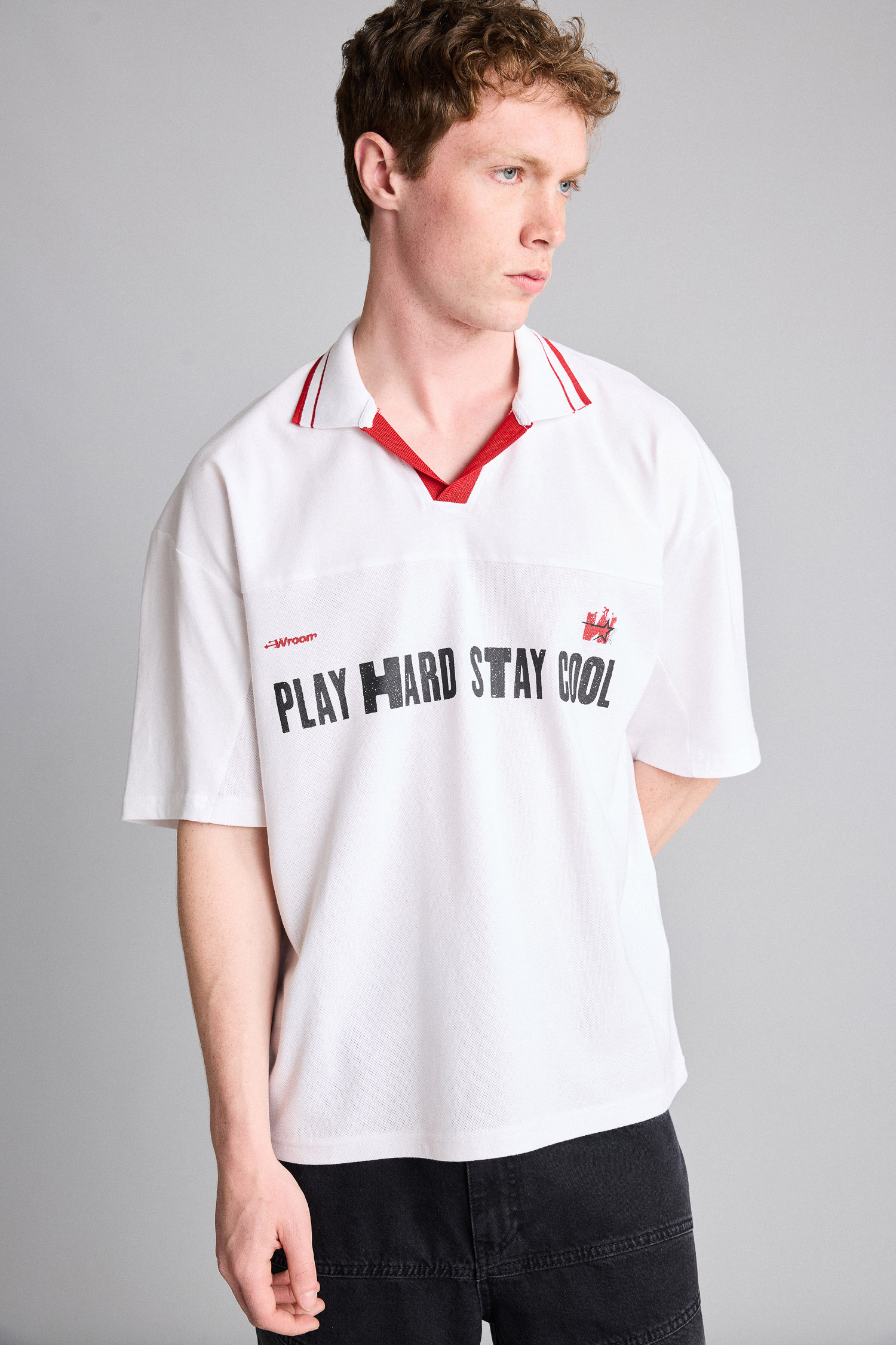 DeFacto %100 Pamuk Loose Fit Kısa kollu Baskılı Polo Tişört görsel 3