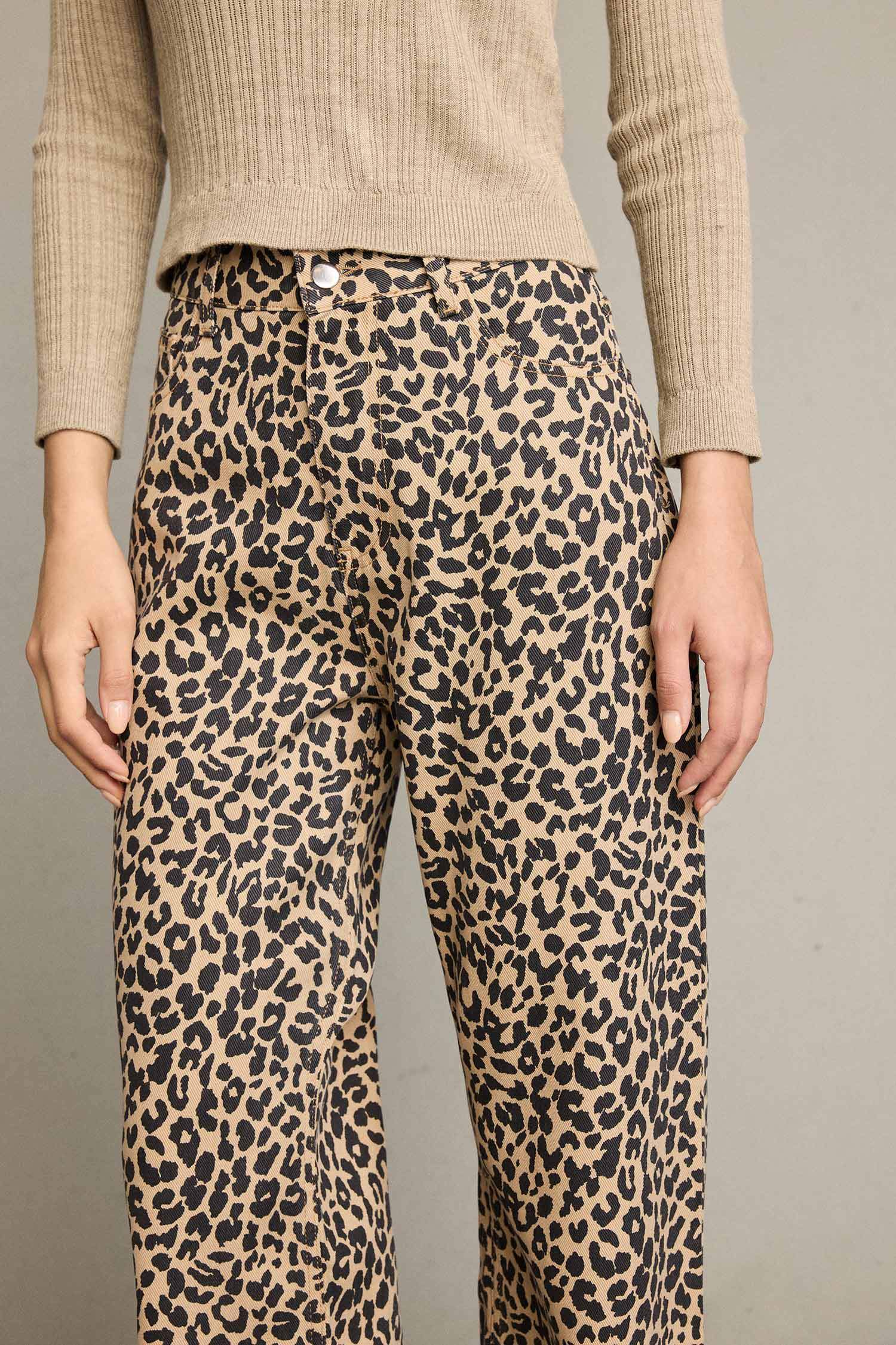 Leopar Desenli Geniş Paça Pantolon
