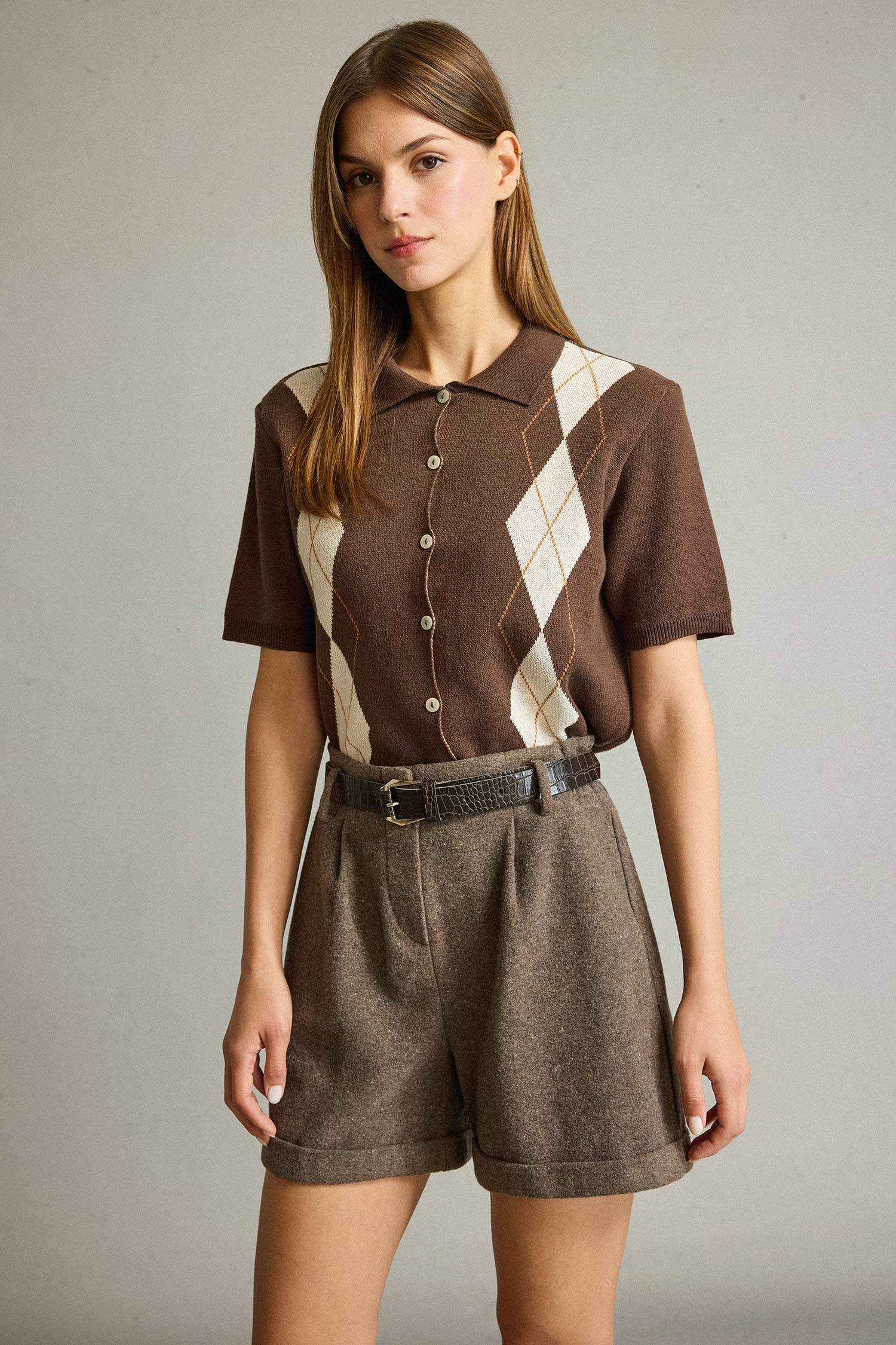 Kemerli Cepli Dokuma Şort