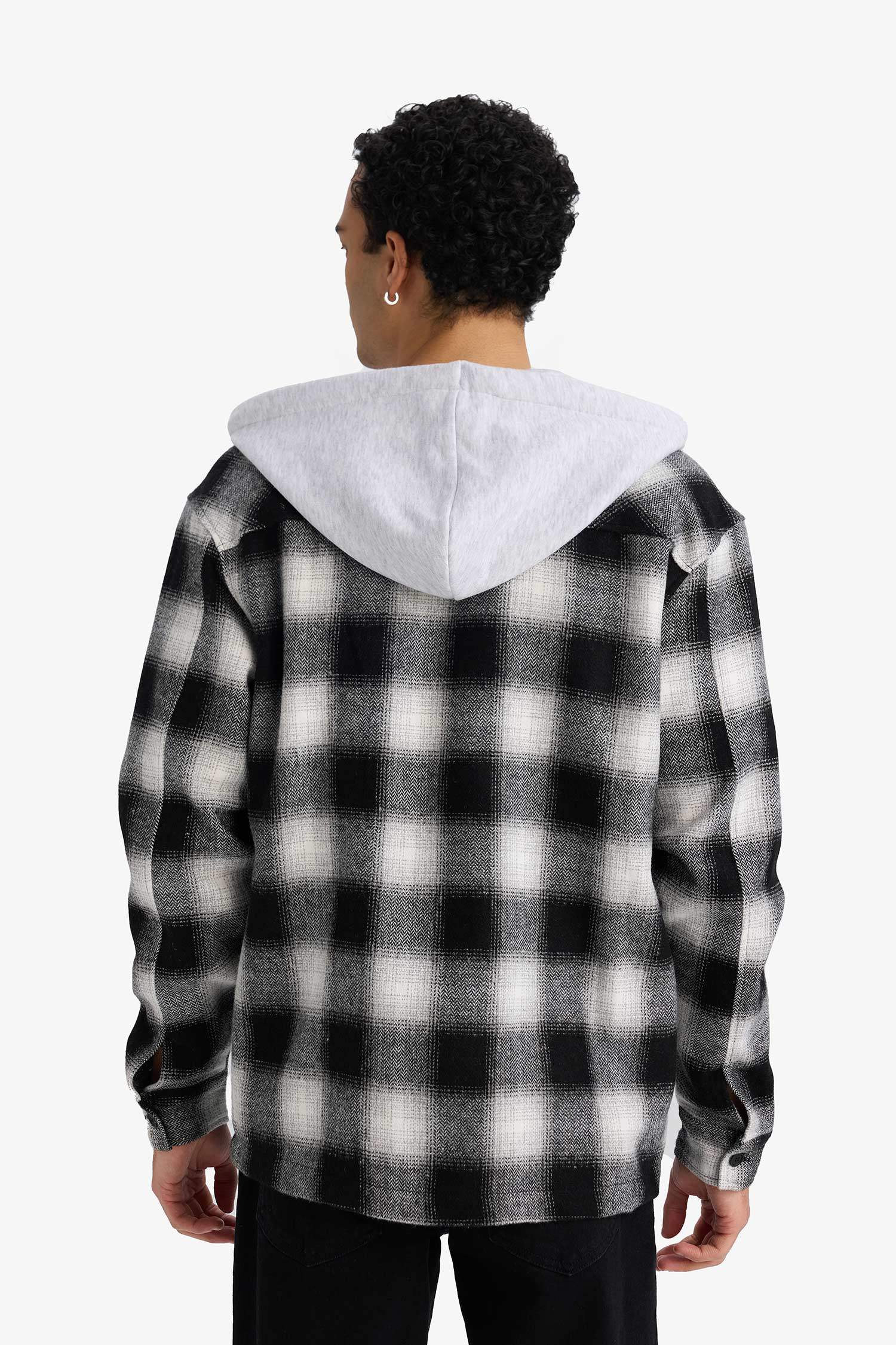 قميص ردن طويل قصة مريحة بغطاء للرأس