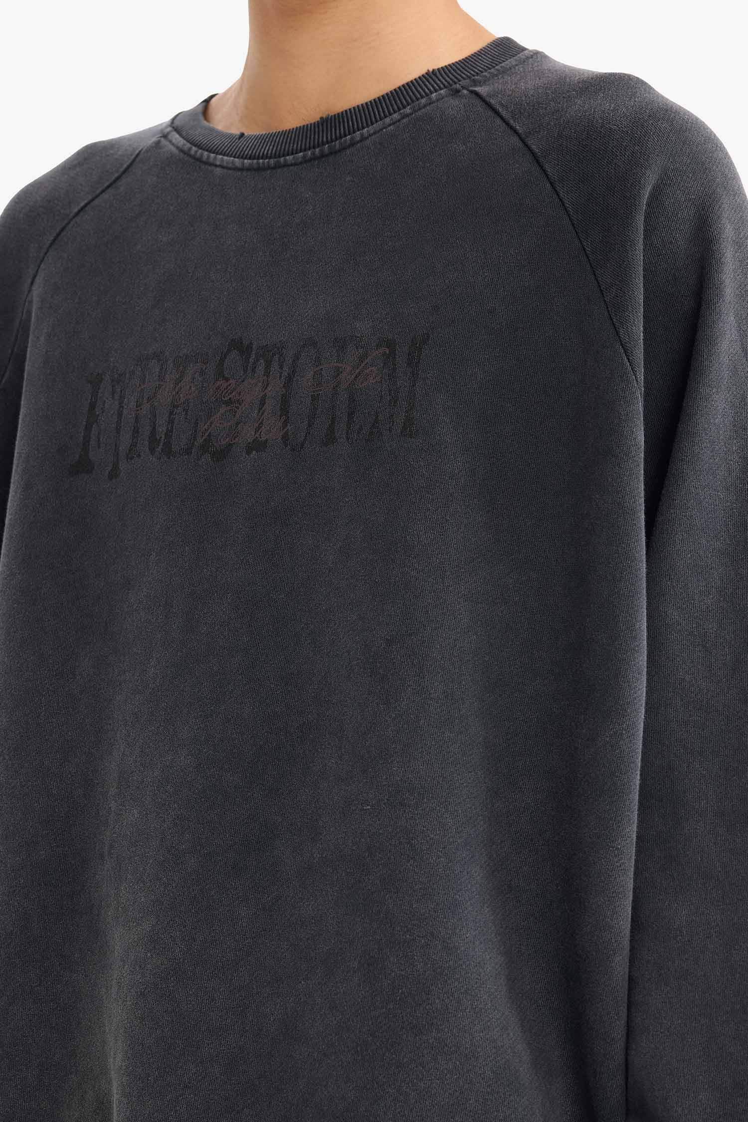 Boxy Fit Bisiklet Yaka Baskılı Sweatshirt