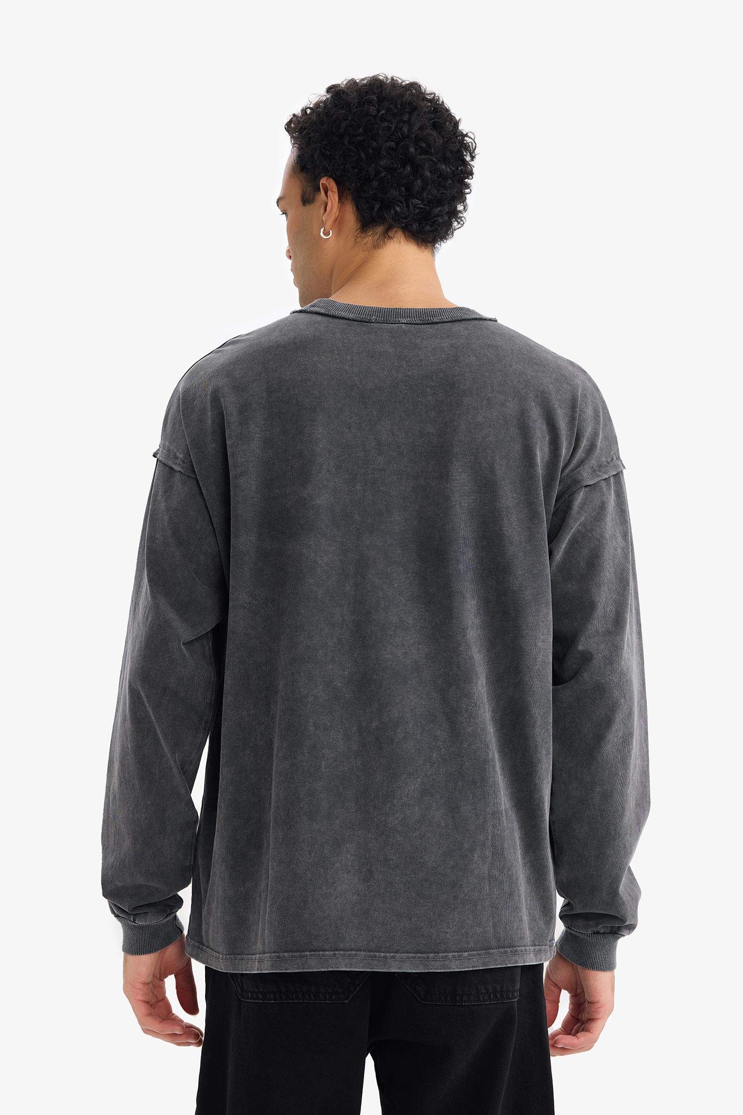 Boxy Fit Bisiklet Yaka Baskılı Sweatshirt