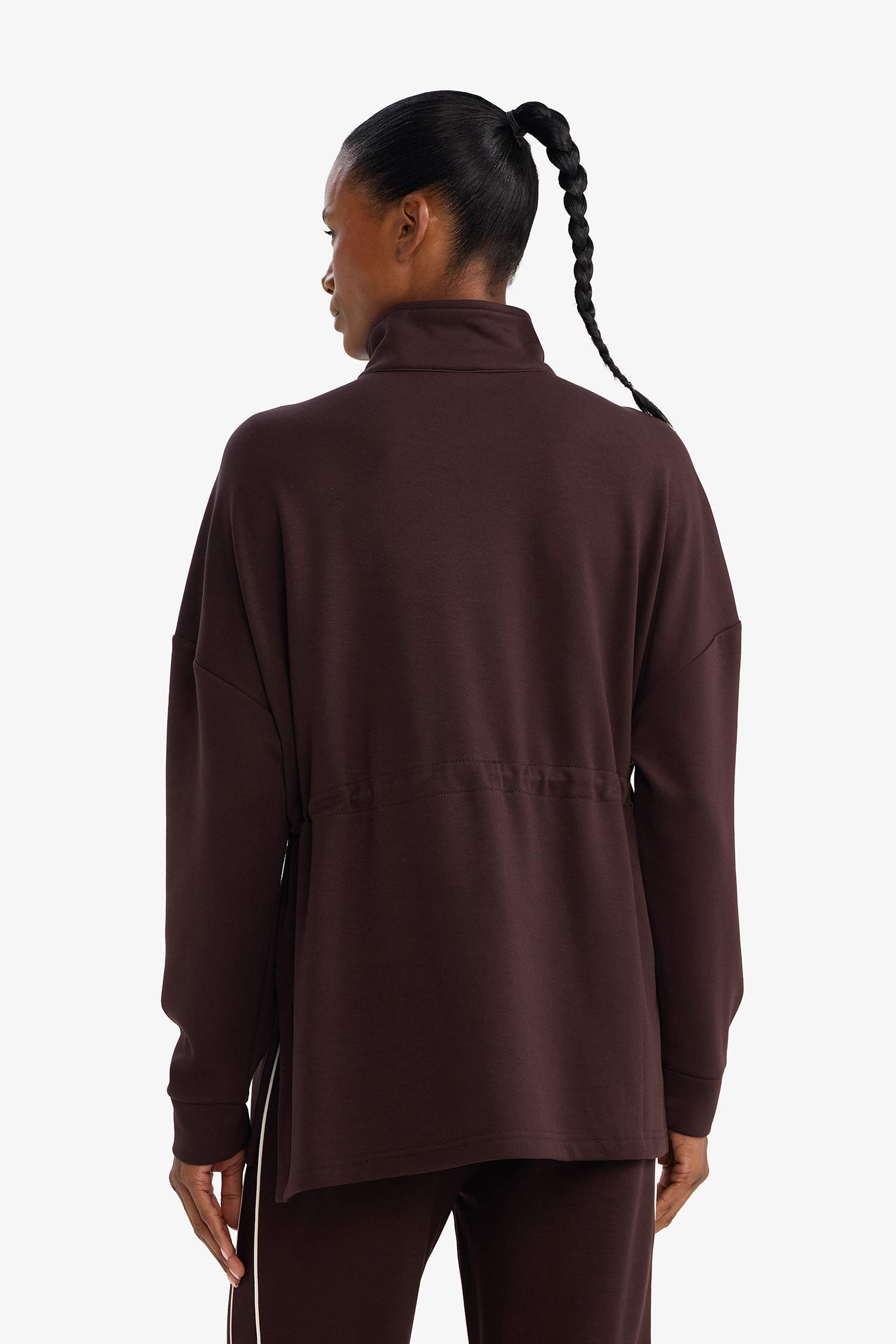 DeFactoFit Long Fit Dik Yaka Beli Lastikli Yarım Fermuarlı Modal Sporcu Sweatshirt 