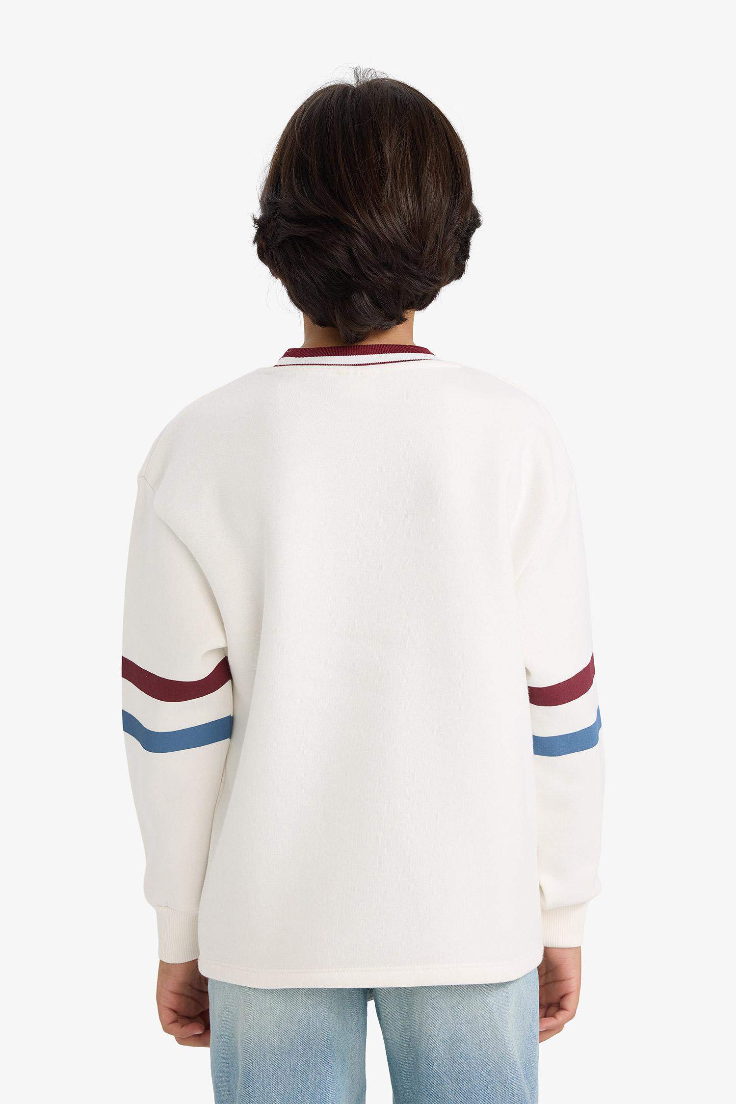 Erkek Çocuk Bisiklet Yaka Baskılı İçi Yumuşak Tüylü Sweatshirt