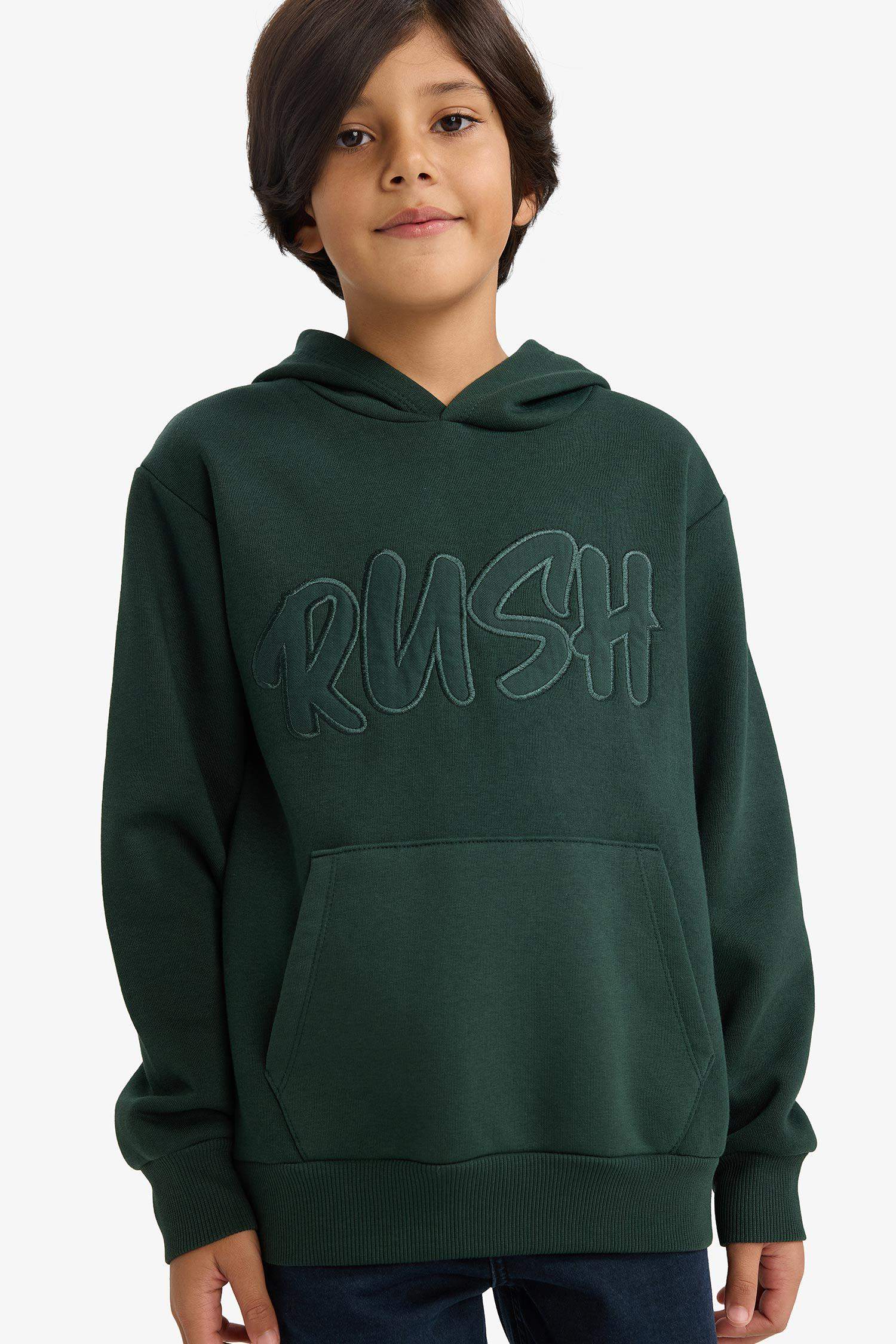 Erkek Çocuk Oversize Geniş Kalıp Kapüşonlu Baskılı İçi Yumuşak Tüylü Sweatshirt