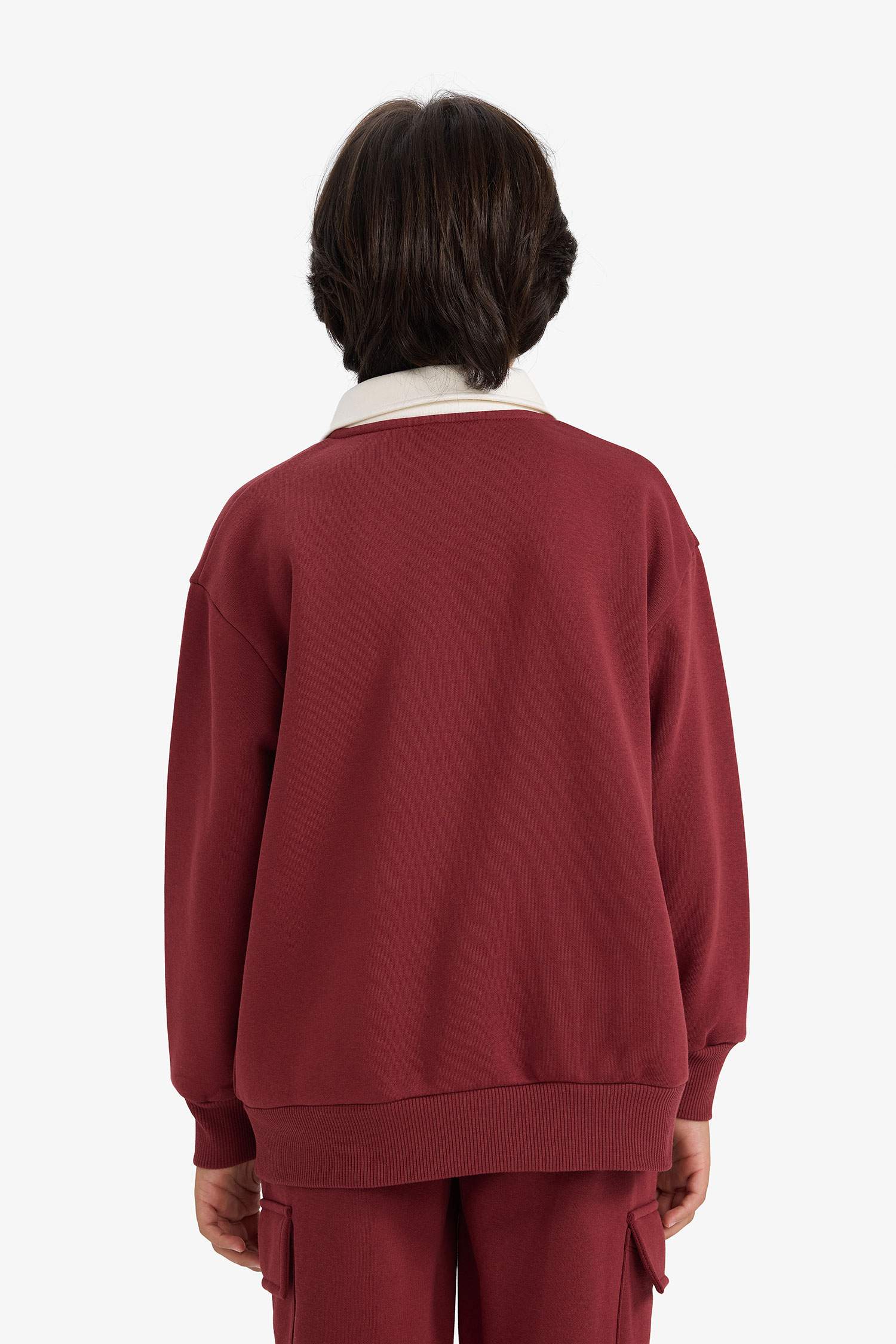 Oversize Fit Printed Polo Collar Sweatshirt