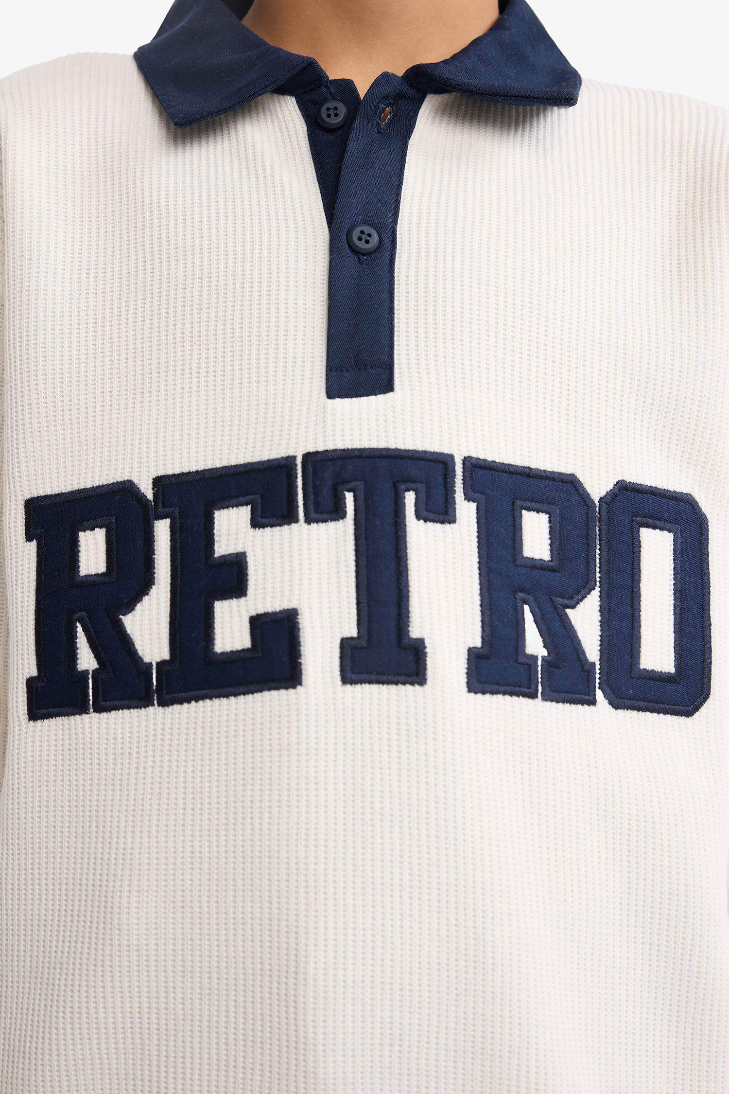 Erkek Çocuk Oversize Geniş Kalıp Polo Yaka Baskılı Selanik Kumaş Sweatshirt