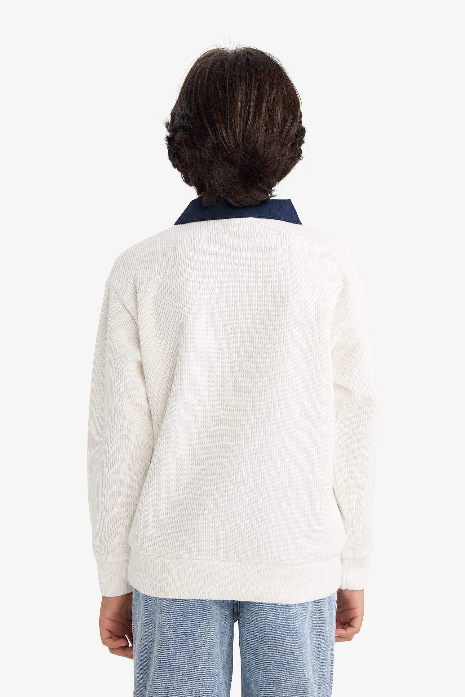 Erkek Çocuk Oversize Geniş Kalıp Polo Yaka Baskılı Selanik Kumaş Sweatshirt