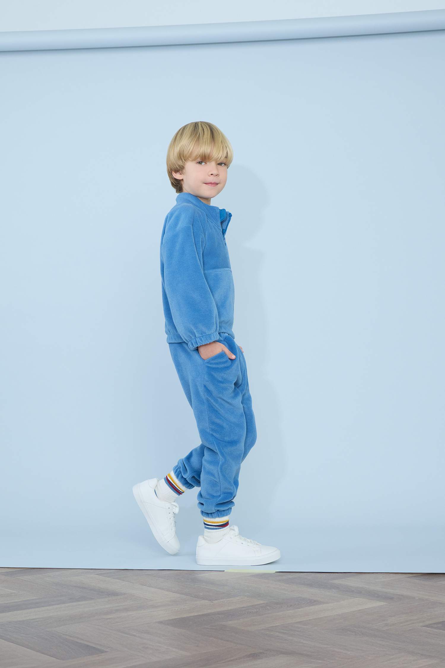 Erkek Bebek 2'li Takım Polar Yarım Fermuarlı Sweatshirt Eşofman Altı