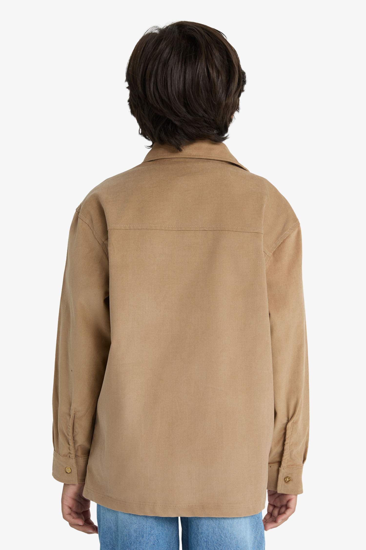 قميص بولو ولادي ردن طويل مخمل مضلع قصة عادية