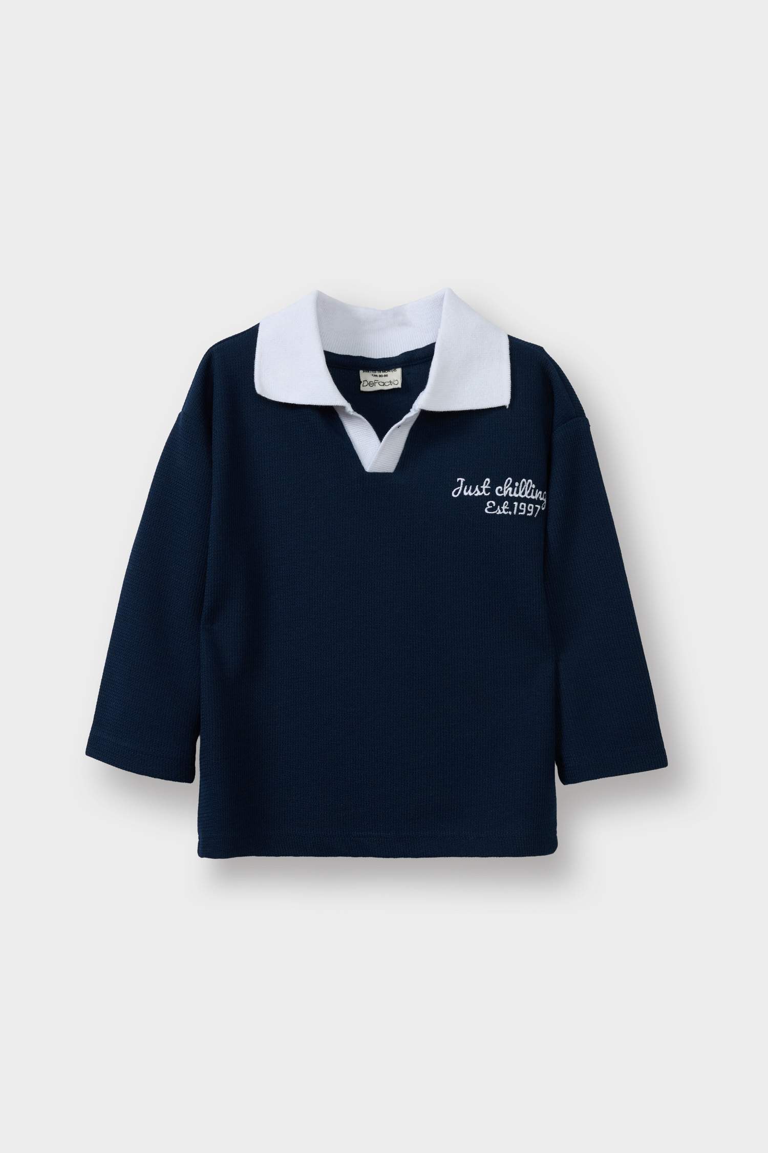 Erkek Bebek Gömlek Yaka Baskılı Waffle Sweatshirt