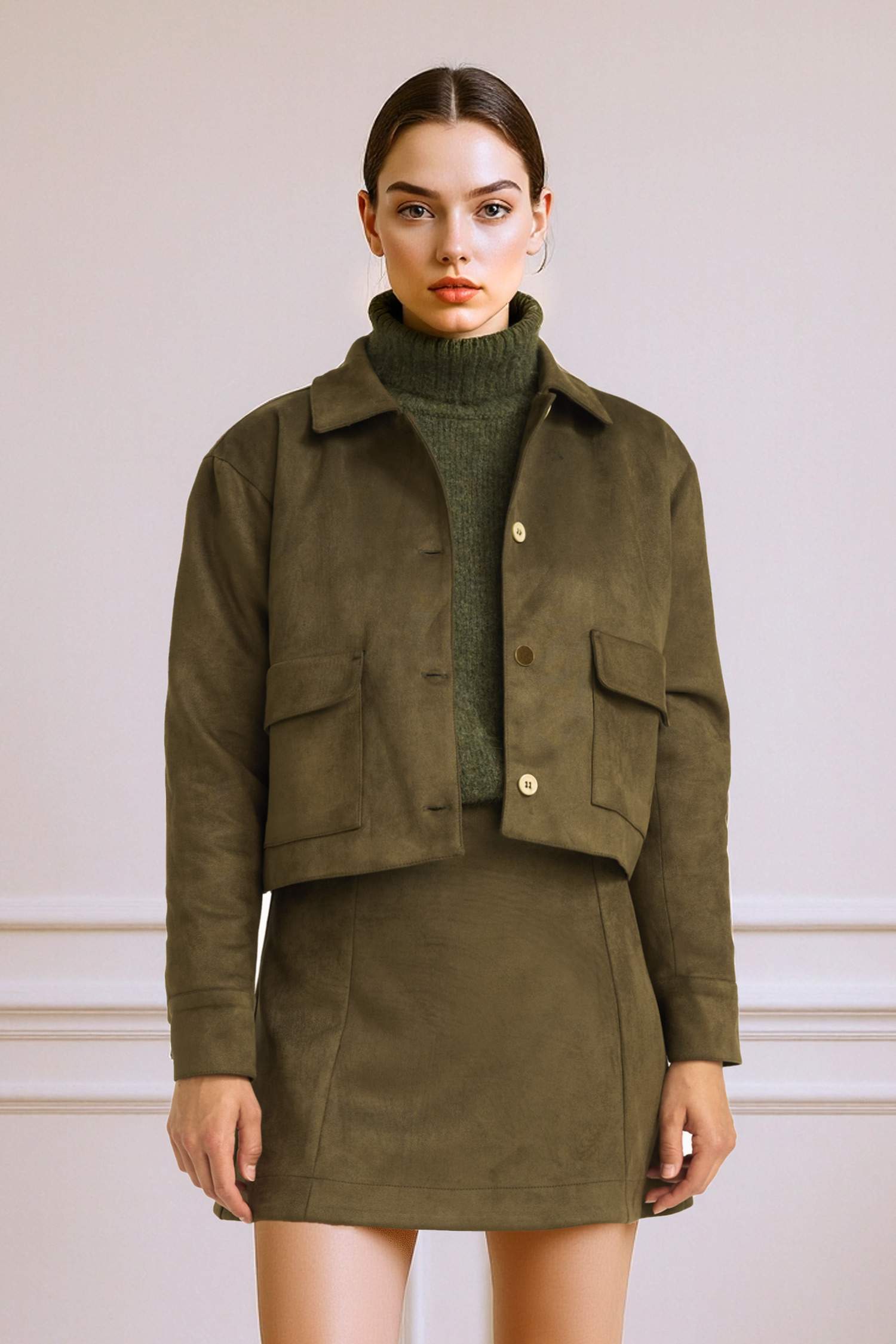 Gömlek Yaka Düğmeli Süet Ceket