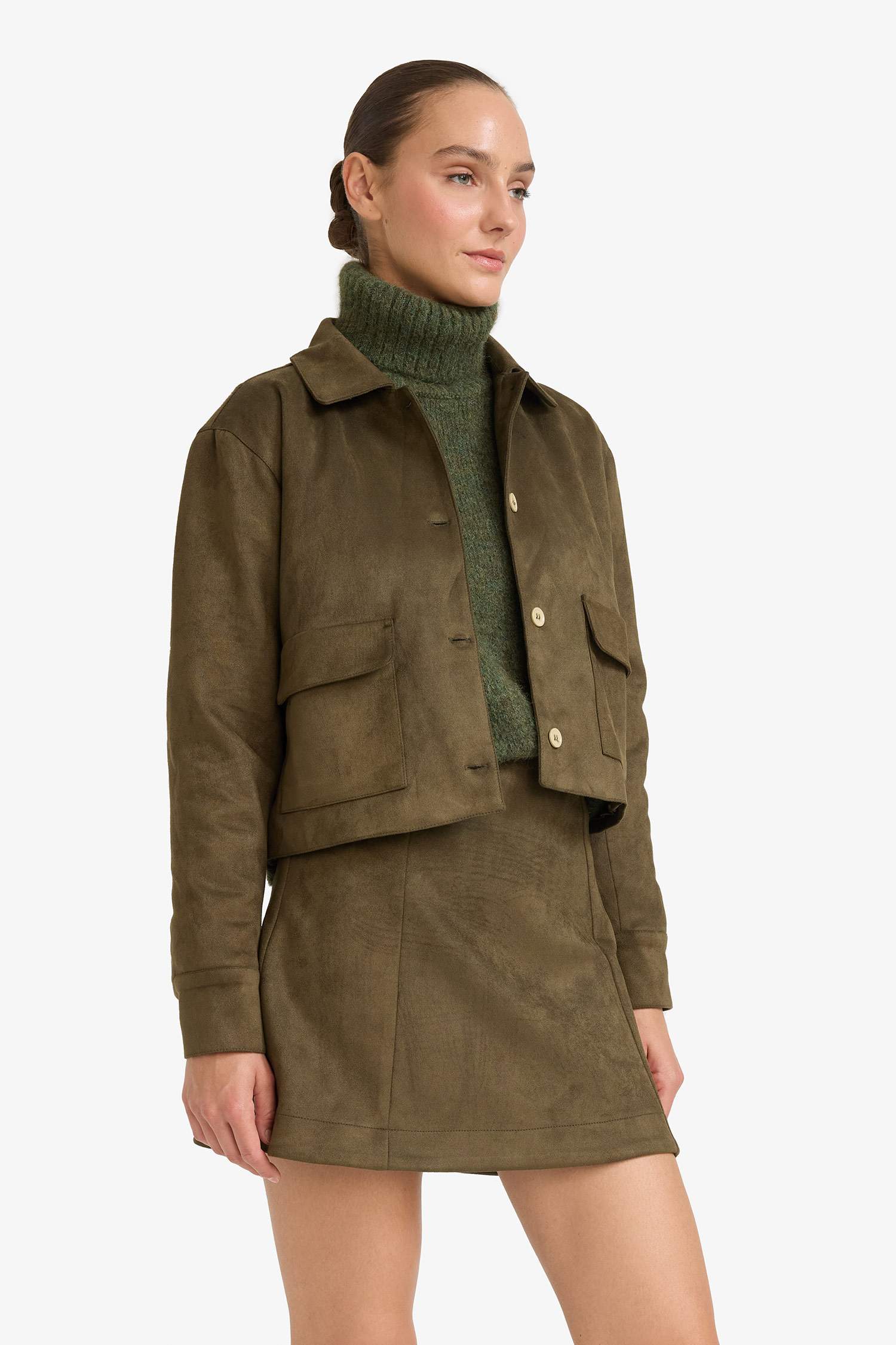 Gömlek Yaka Düğmeli Süet Ceket