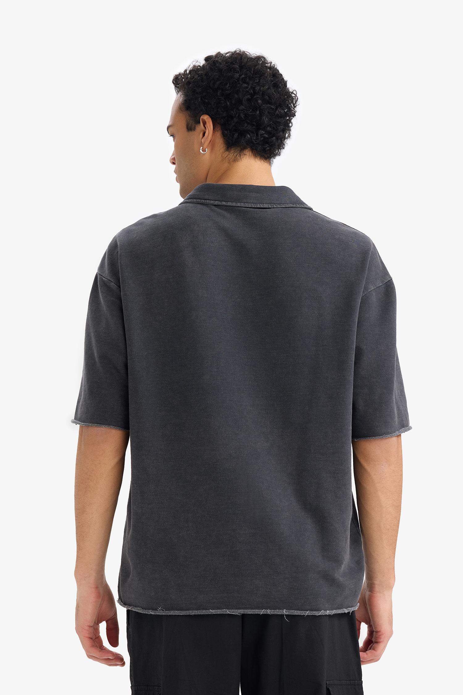 Loose Fit Polo Neck Printed Sweatshirt Fabric Polo Shirt