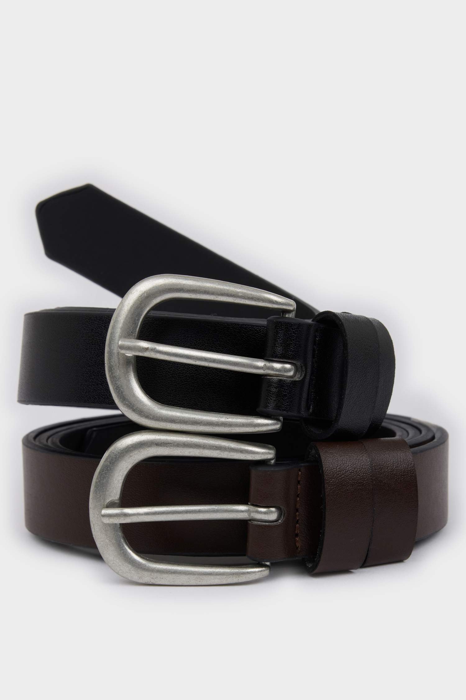 Erkek Oval Toka Suni Deri 2'li Klasik Kemer