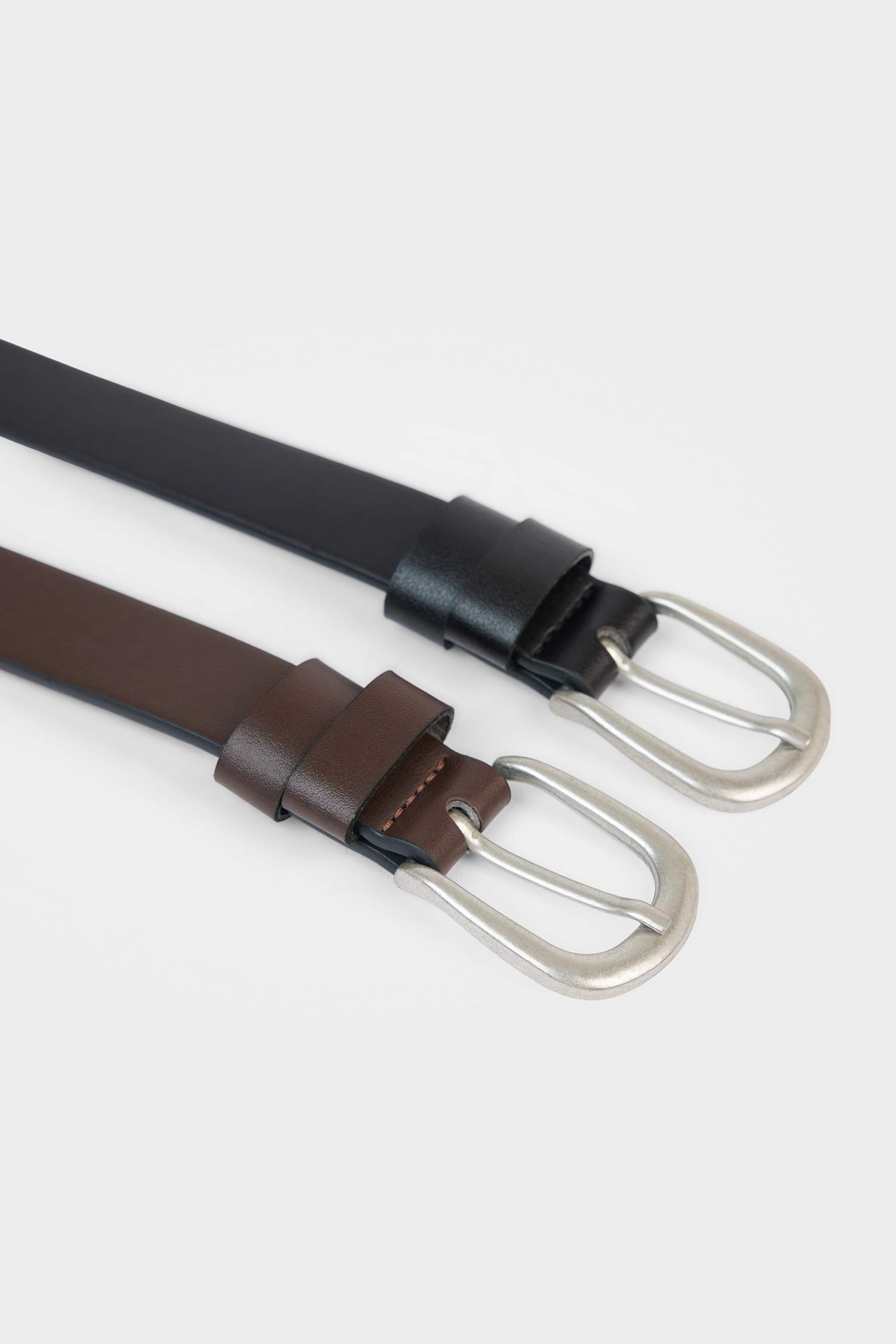 Erkek Oval Toka Suni Deri 2'li Klasik Kemer